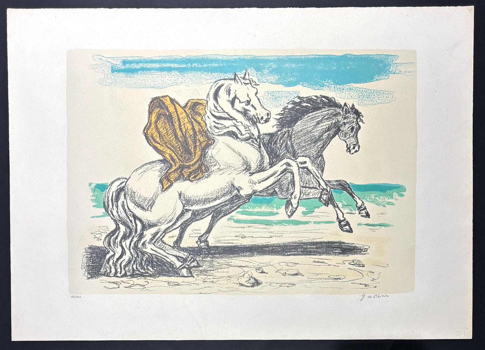 Giorgio De Chirico (1888-1978) - Cavalli sulla spiaggia - Lithographie en 8 couleurs en vente 2