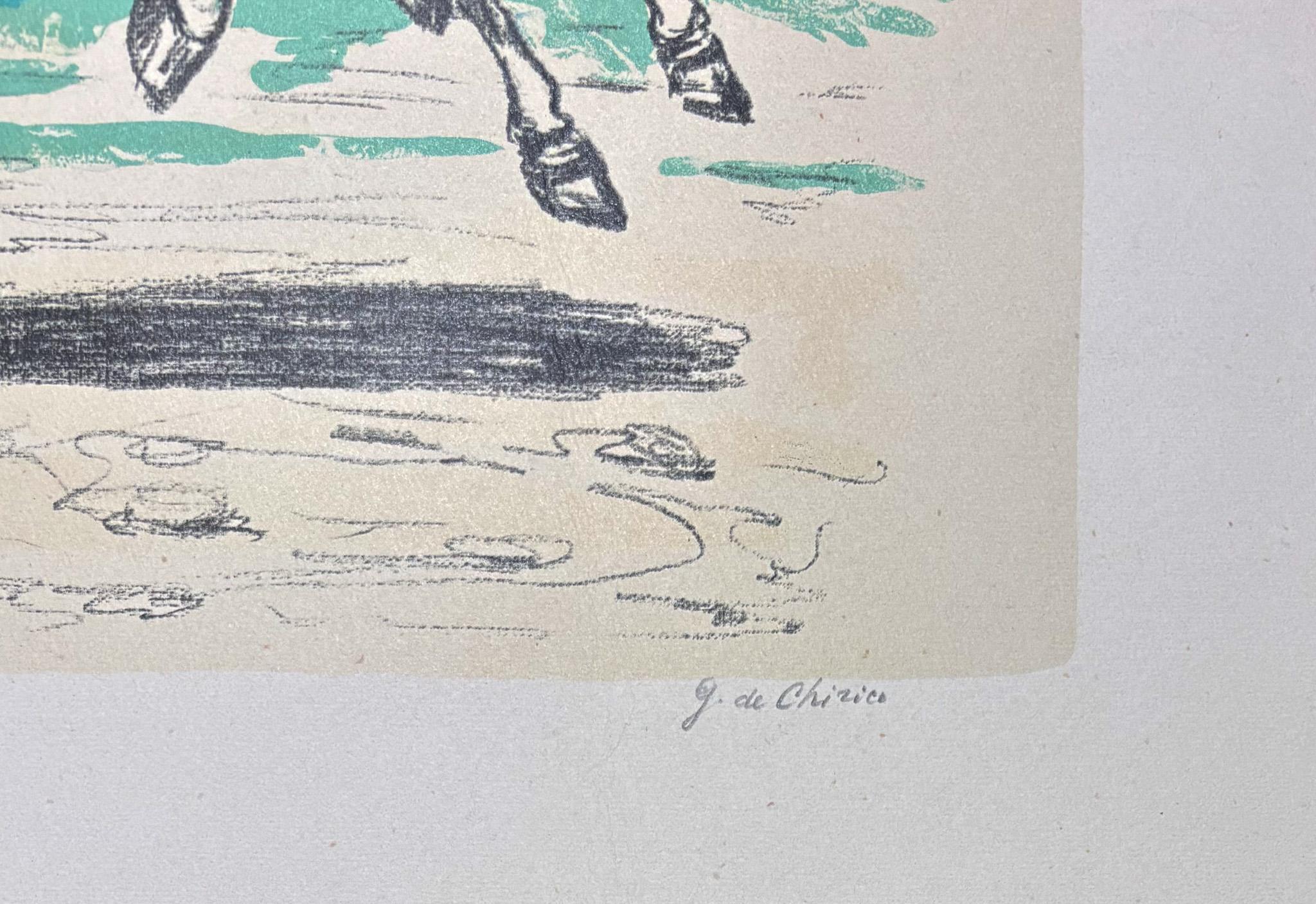 Giorgio De Chirico (1888-1978) - Cavalli sulla spiaggia - Lithographie en 8 couleurs en vente 3