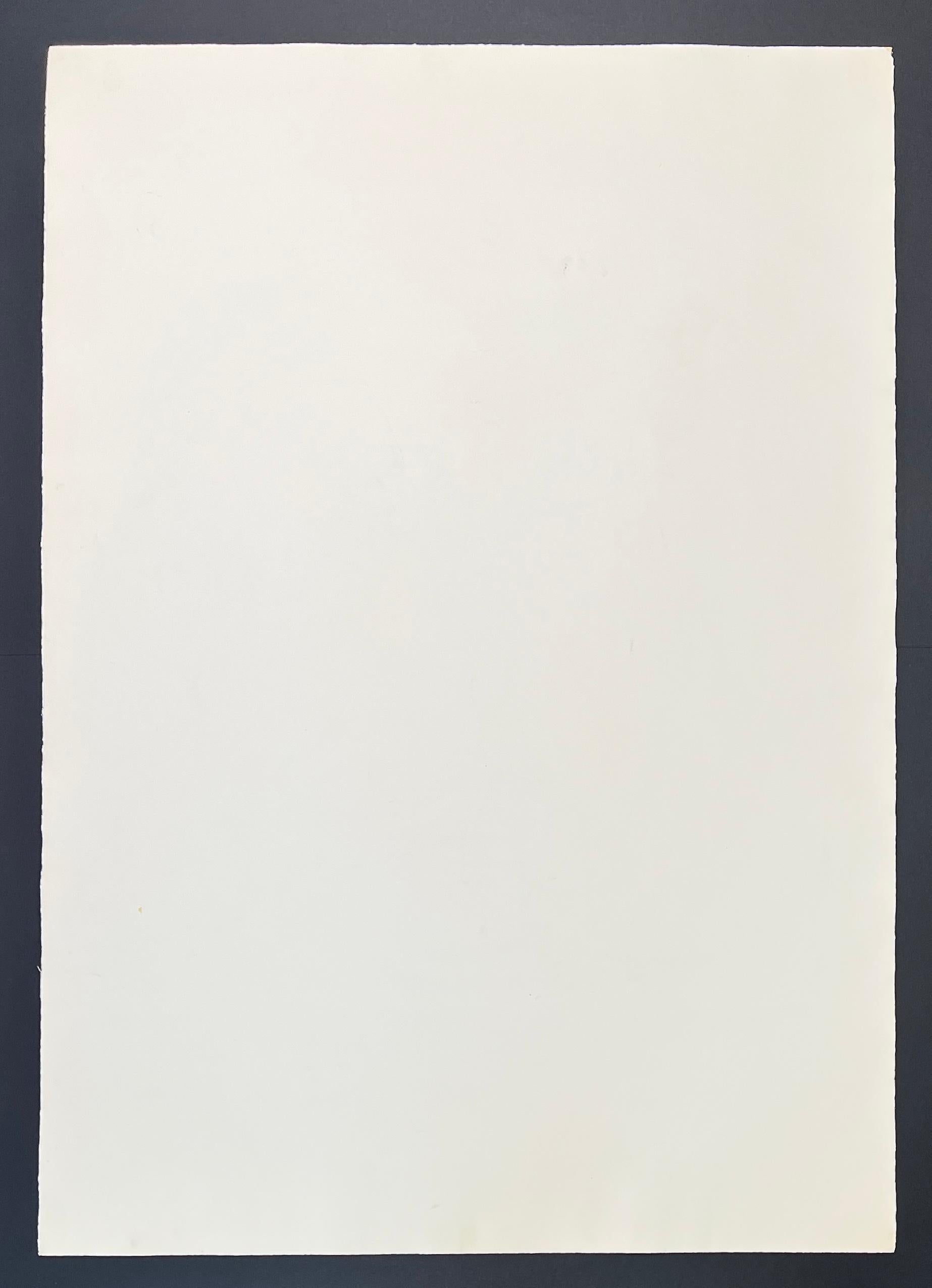 Coloured lithograph on paper, edited in 1970. 
Limited edition of 90 copies, numbered as 27/90 in lower left corner.
 Hand-signed by artist in pencil in the lower right corner.

Paper size: 100 x 70 cm 
Framed size: 115 x 85 cm 
Very good