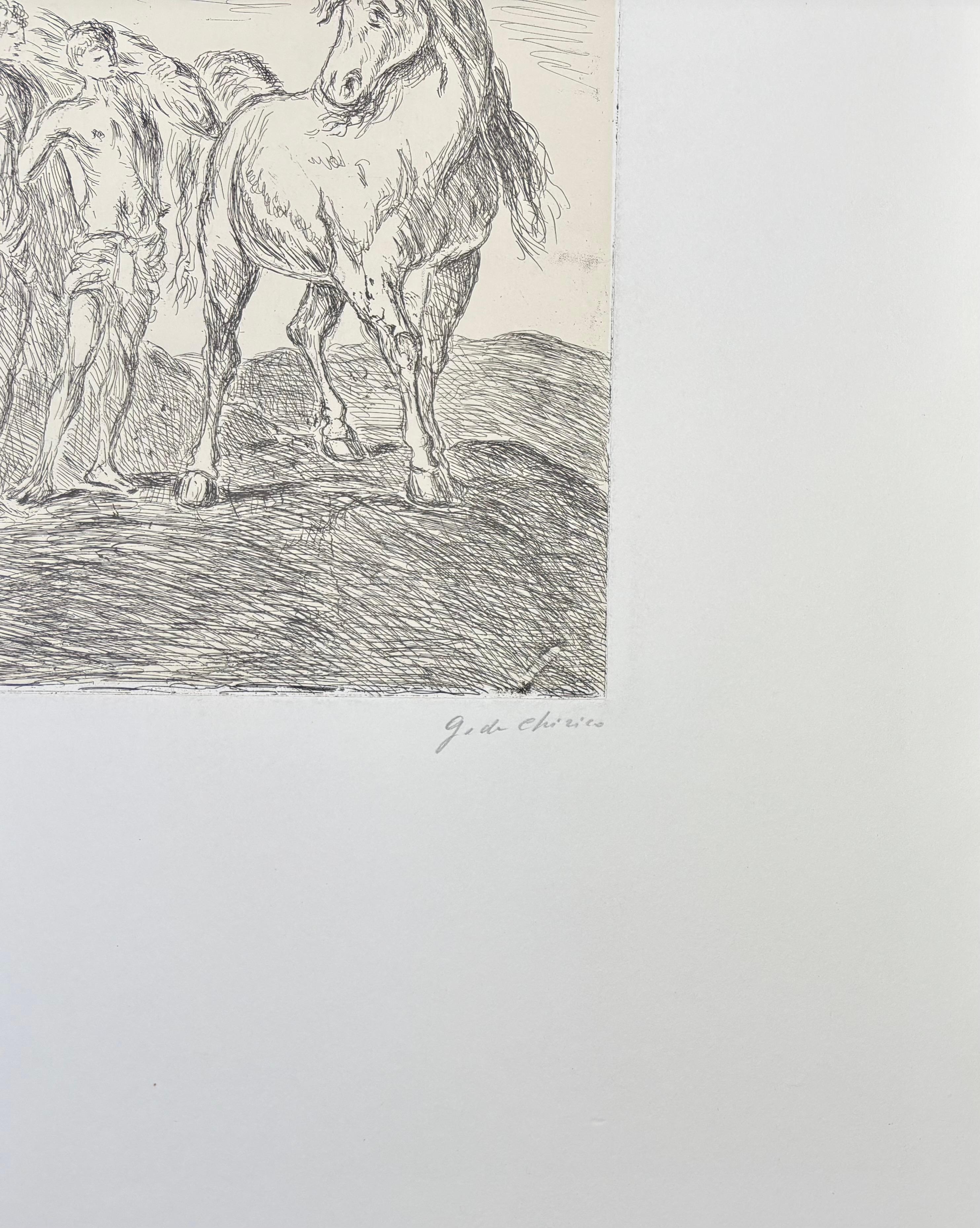 Giorgio De Chirico ( 1888 – 1978 ) – Dioscuri – hand-signed etching – 1969 For Sale 3