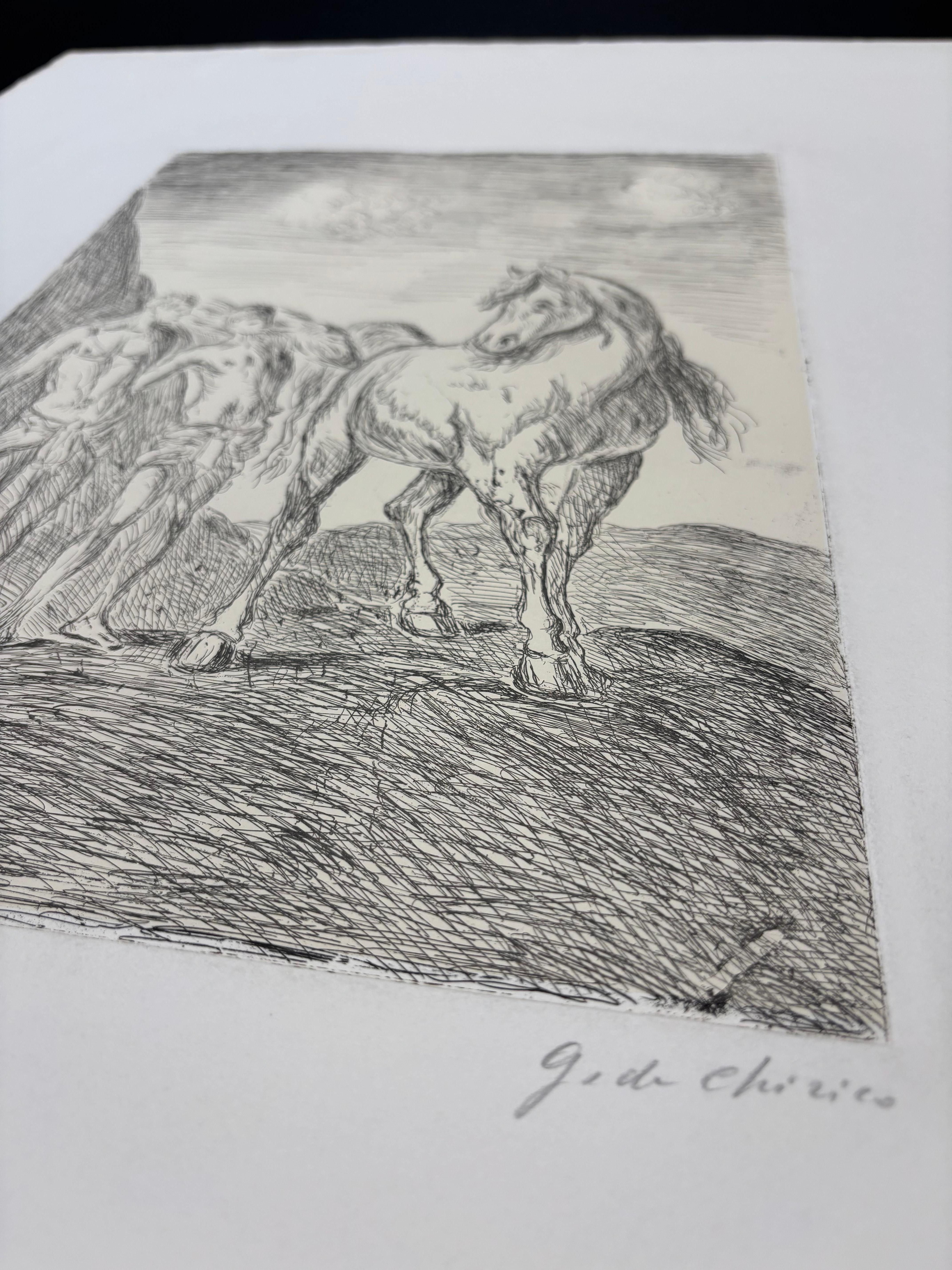 Giorgio De Chirico ( 1888 – 1978 ) – Dioscuri – hand-signed etching – 1969 For Sale 4