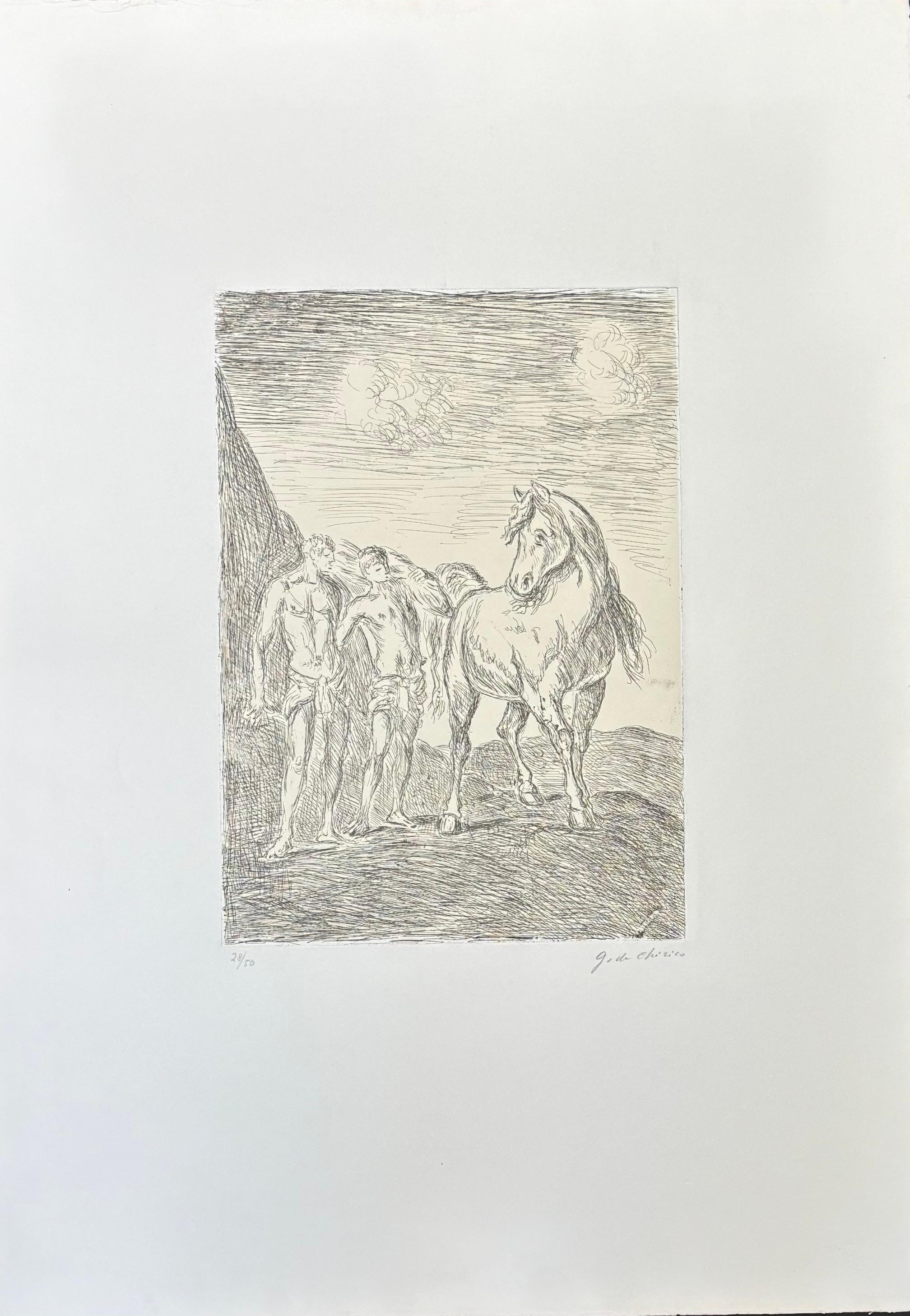 Giorgio De Chirico ( 1888 - 1978 ) - Dioscuri - gravure signée - 1969
