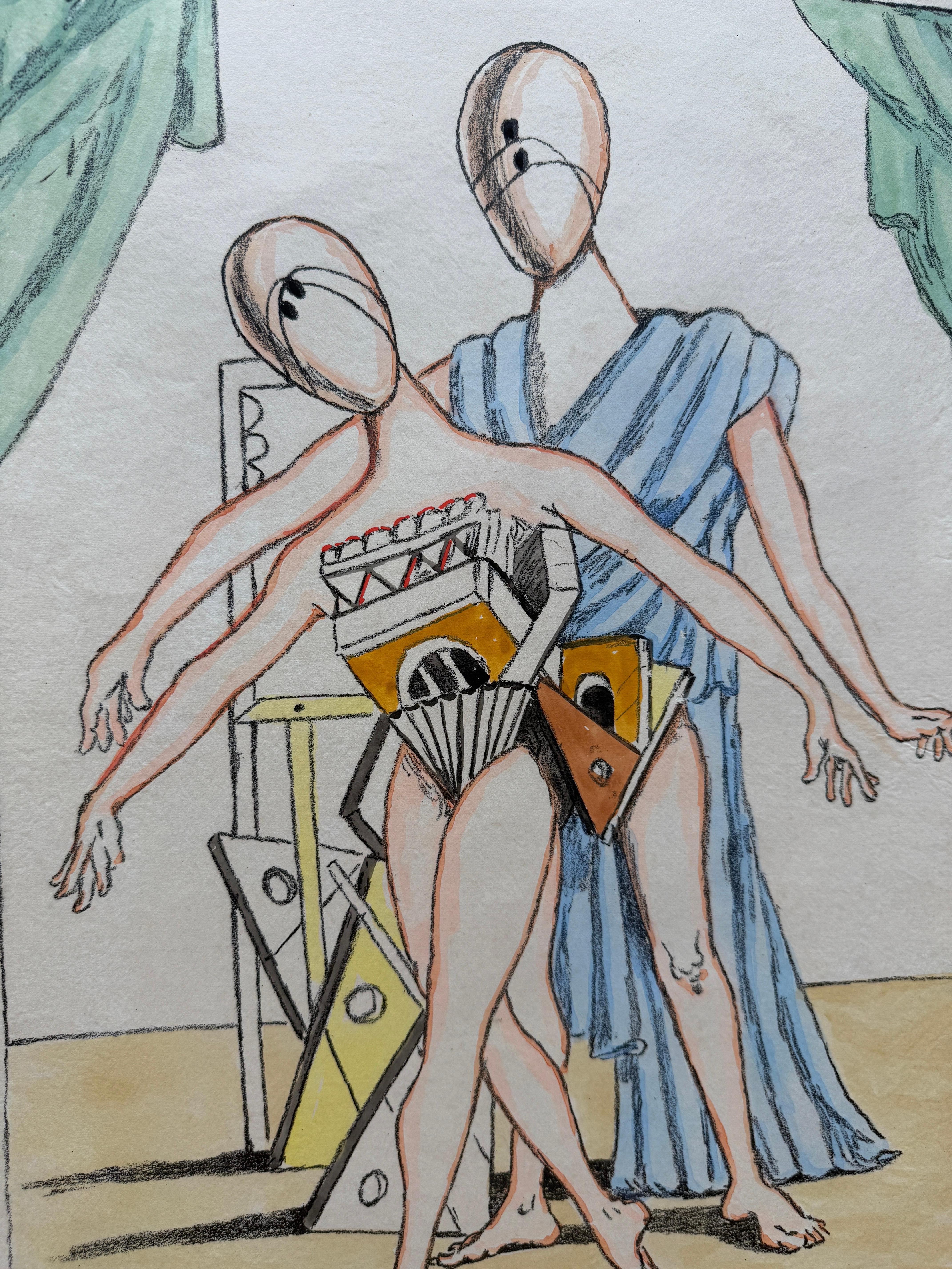 Giorgio De Chirico (1888-1978) - I danzatori - Lithographie handkoloriert vom Künstler im Angebot 2