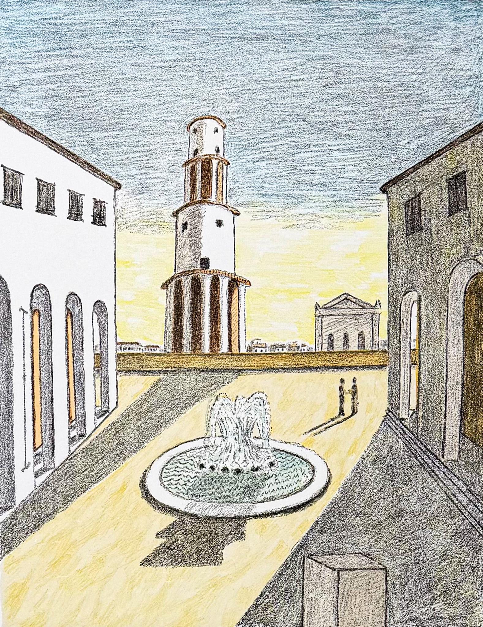 Giorgio De Chirico Figurative Print - Giorgio de Chirico (1888–1978) - Il segreto della fontana - 9-colour lithography