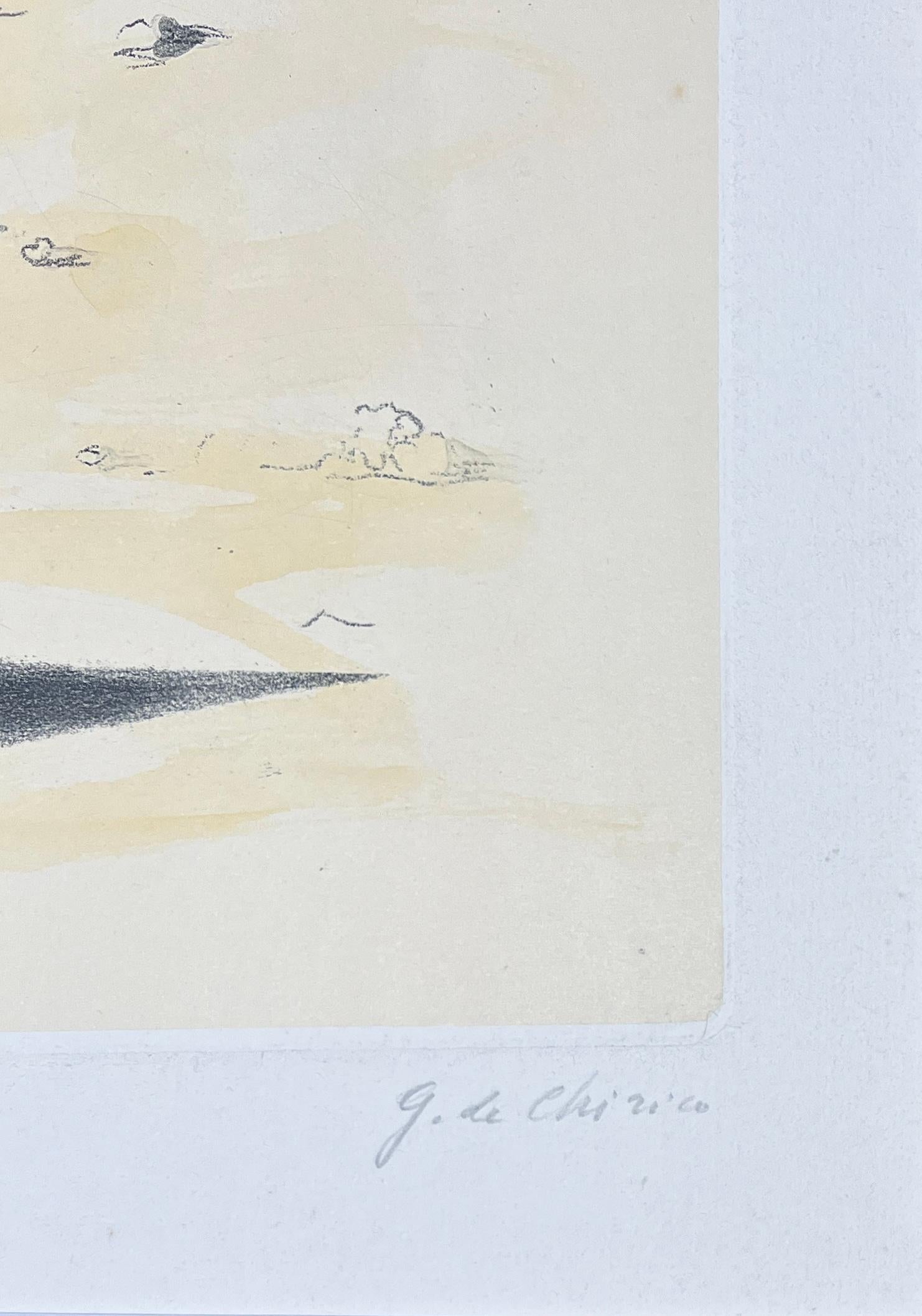 Giorgio De Chirico (1888-1978)-Il trovatore sulla spiaggia eau-forte coloriée à la main 2