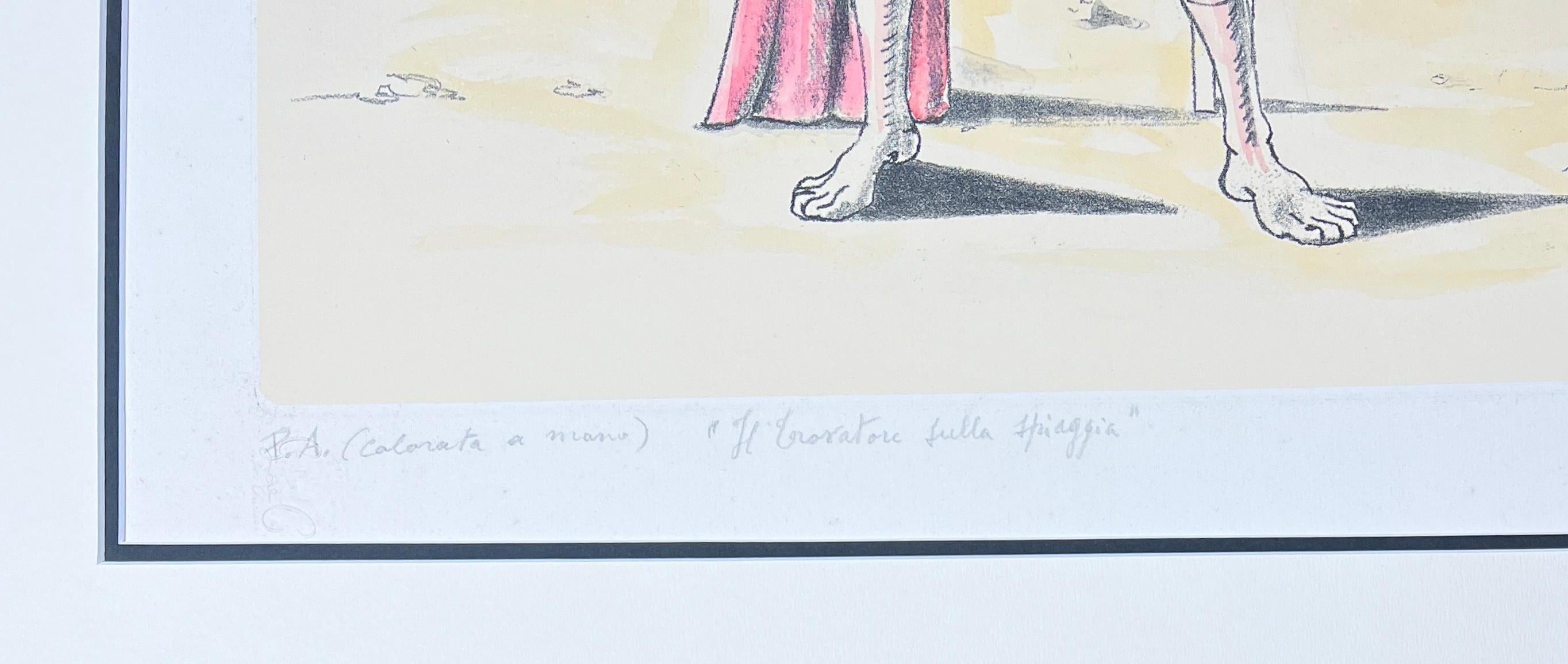Giorgio De Chirico (1888-1978)-Il trovatore sulla spiaggia eau-forte coloriée à la main 3