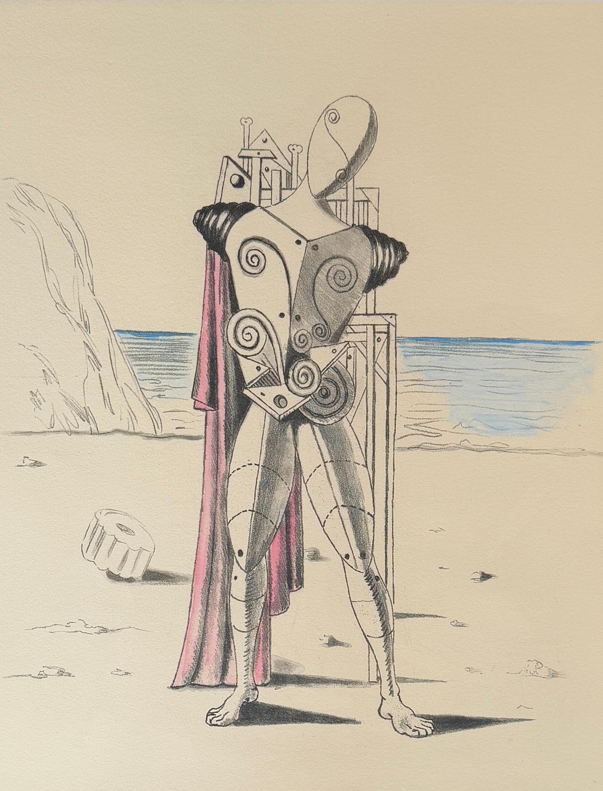 Giorgio de Chirico (1888-1978) -Il trovatore sulla spiaggia - Handkolorierte Radierung im Angebot 2