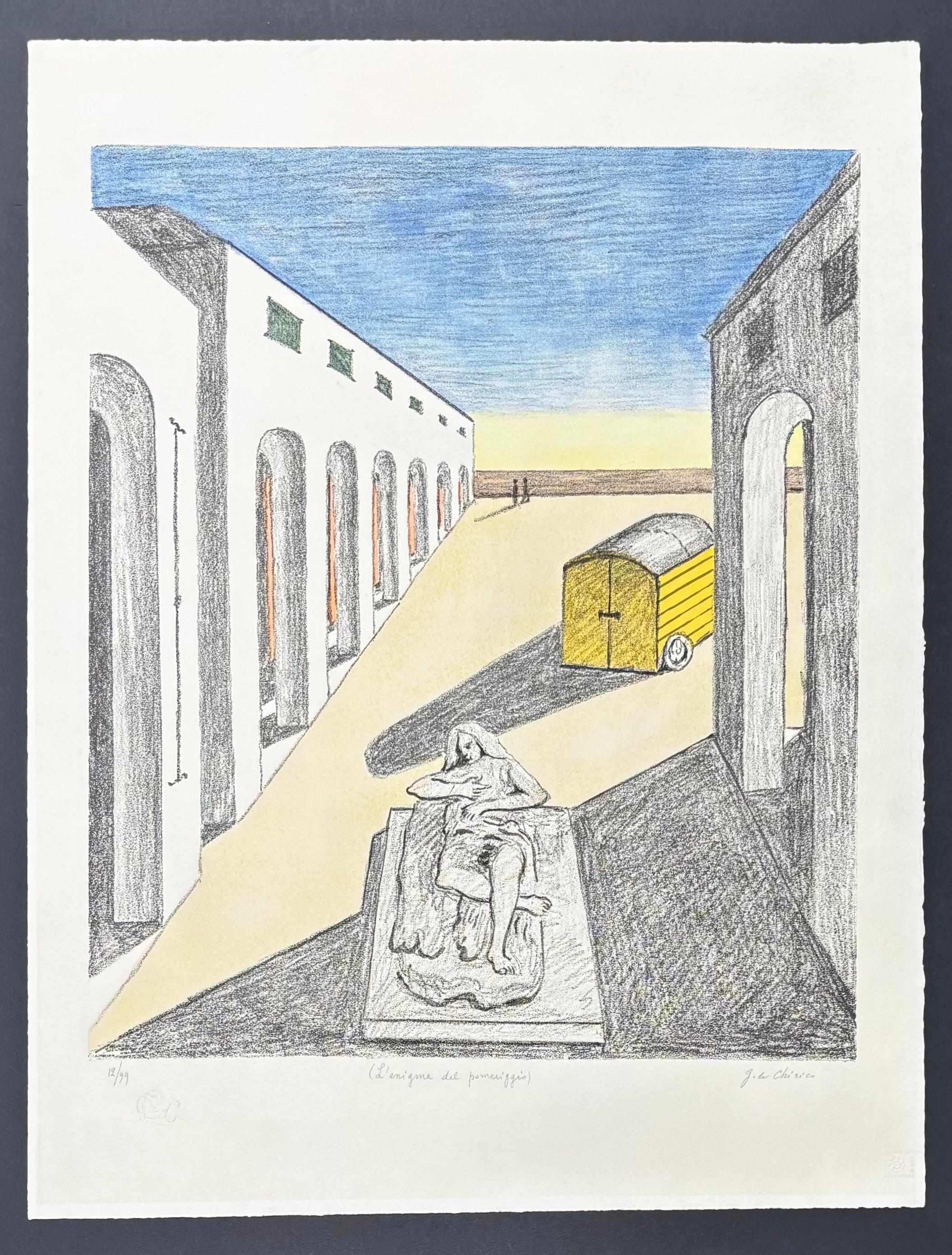 Giorgio de Chirico (1888-1978) – L’enigma del pomeriggio – 8-color lithography - Abstract Print by Giorgio De Chirico