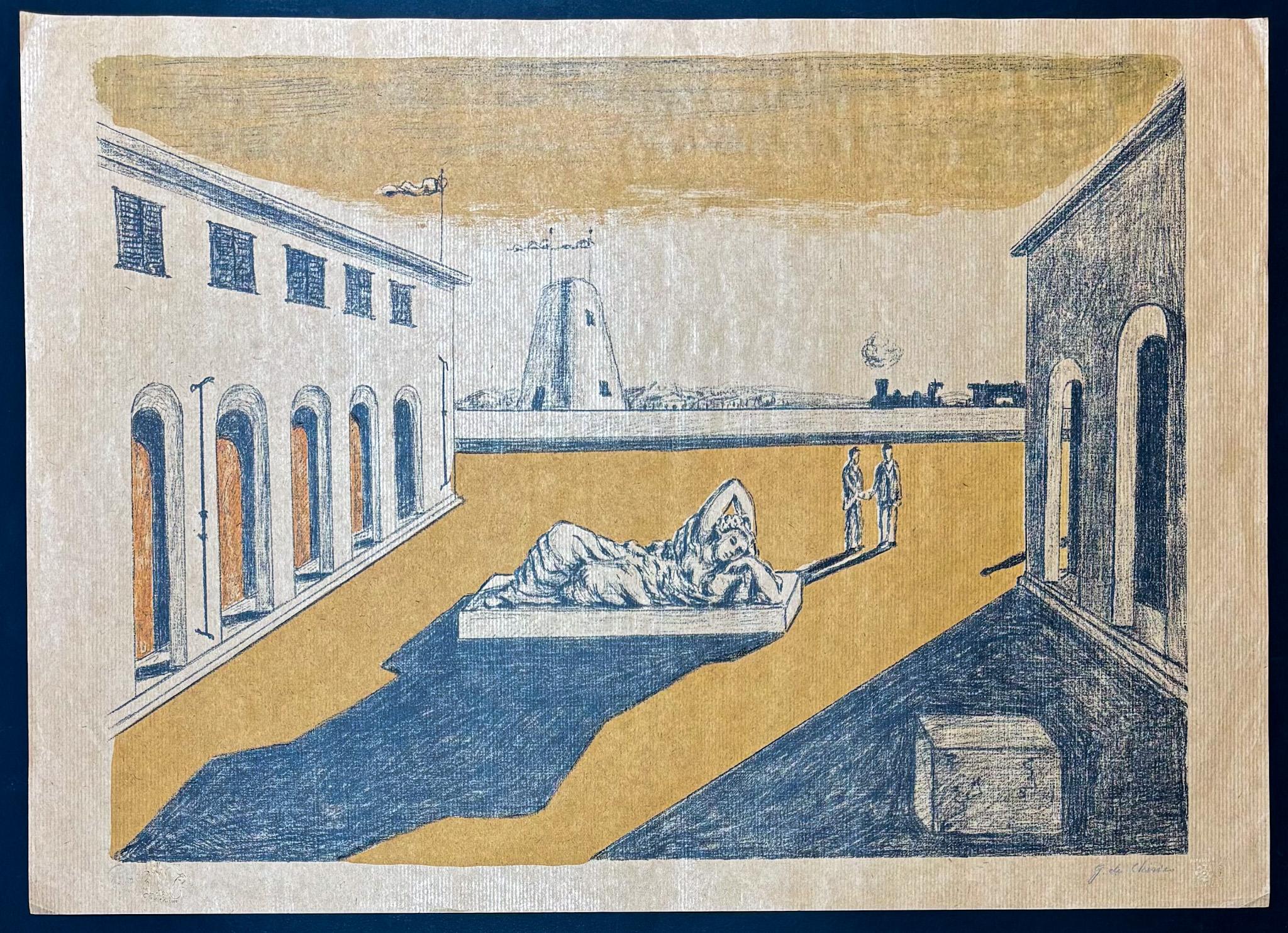 Giorgio De Chirico (1888-1978) - Piazza d'Italia - Lithographie sur papier paille en vente 1