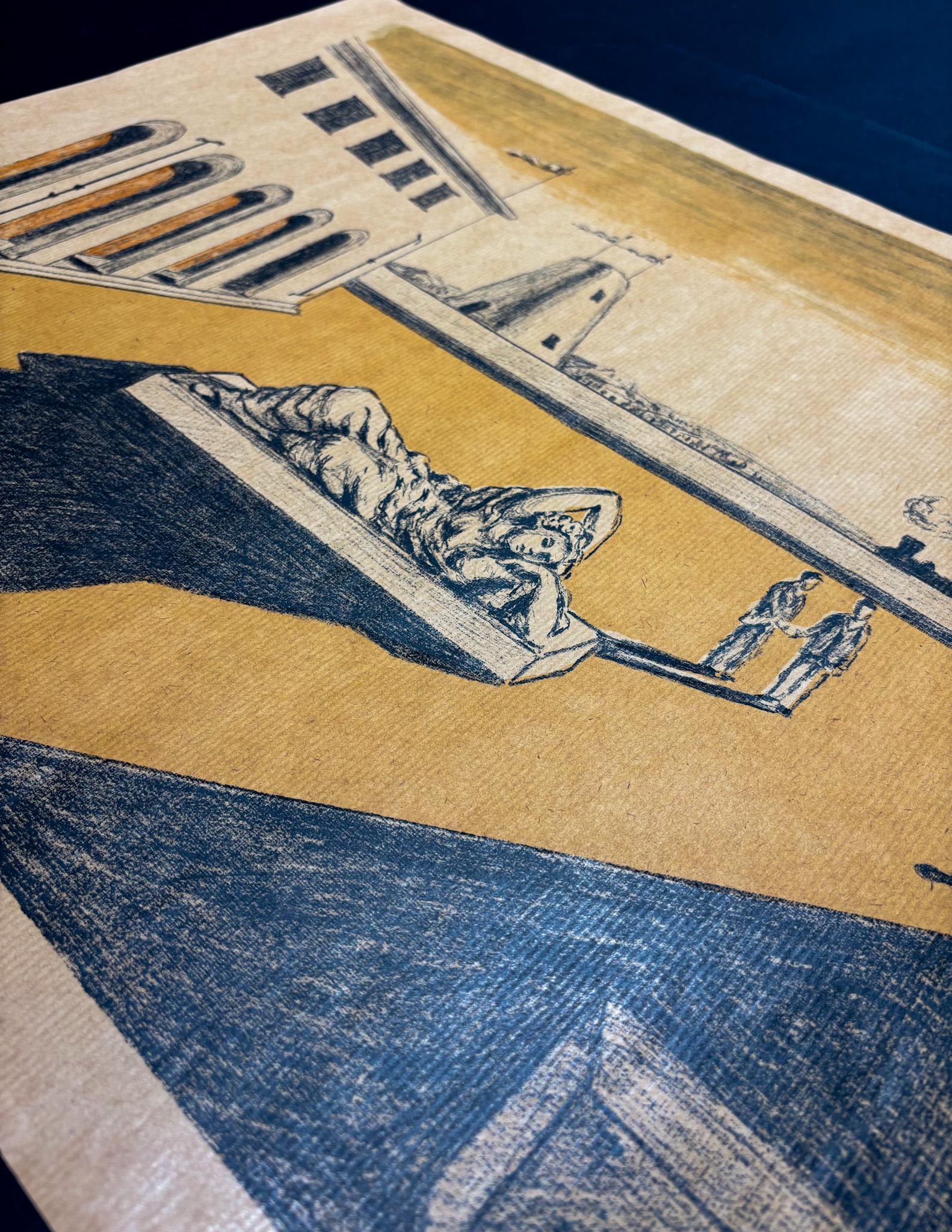Giorgio De Chirico (1888-1978) - Piazza d'Italia - Lithographie sur papier paille en vente 2
