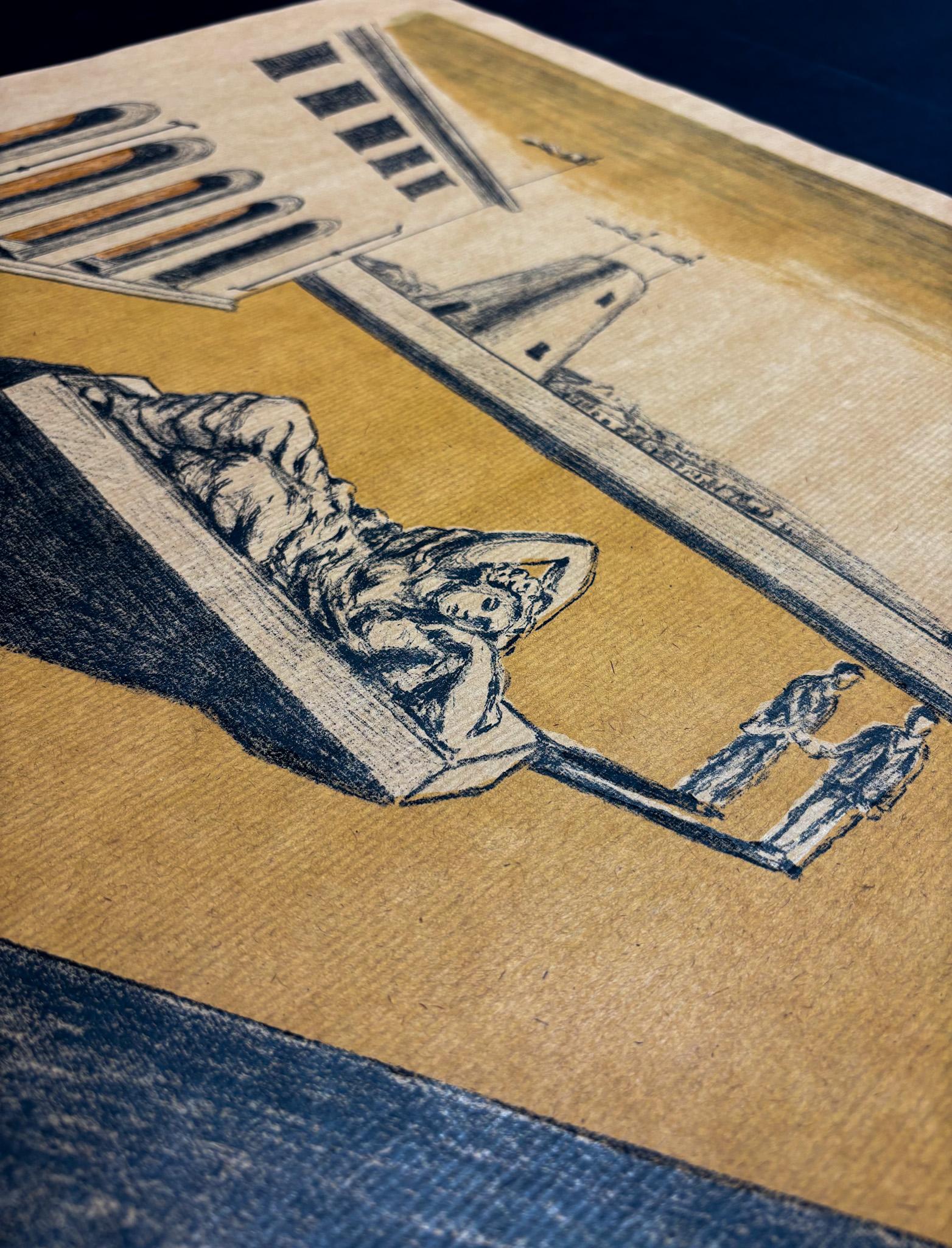 Giorgio De Chirico (1888-1978) - Piazza d'Italia - Lithographie sur papier paille en vente 5