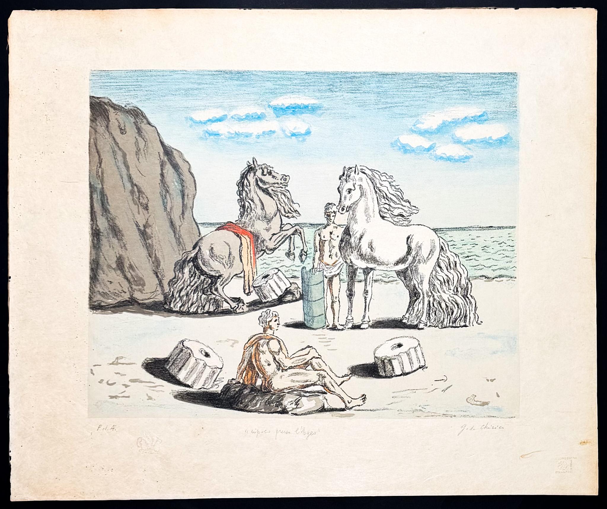 Giorgio de Chirico (1888–1978) -Riposo presso le correnti dell'Egeo - lithograph - Print by Giorgio De Chirico