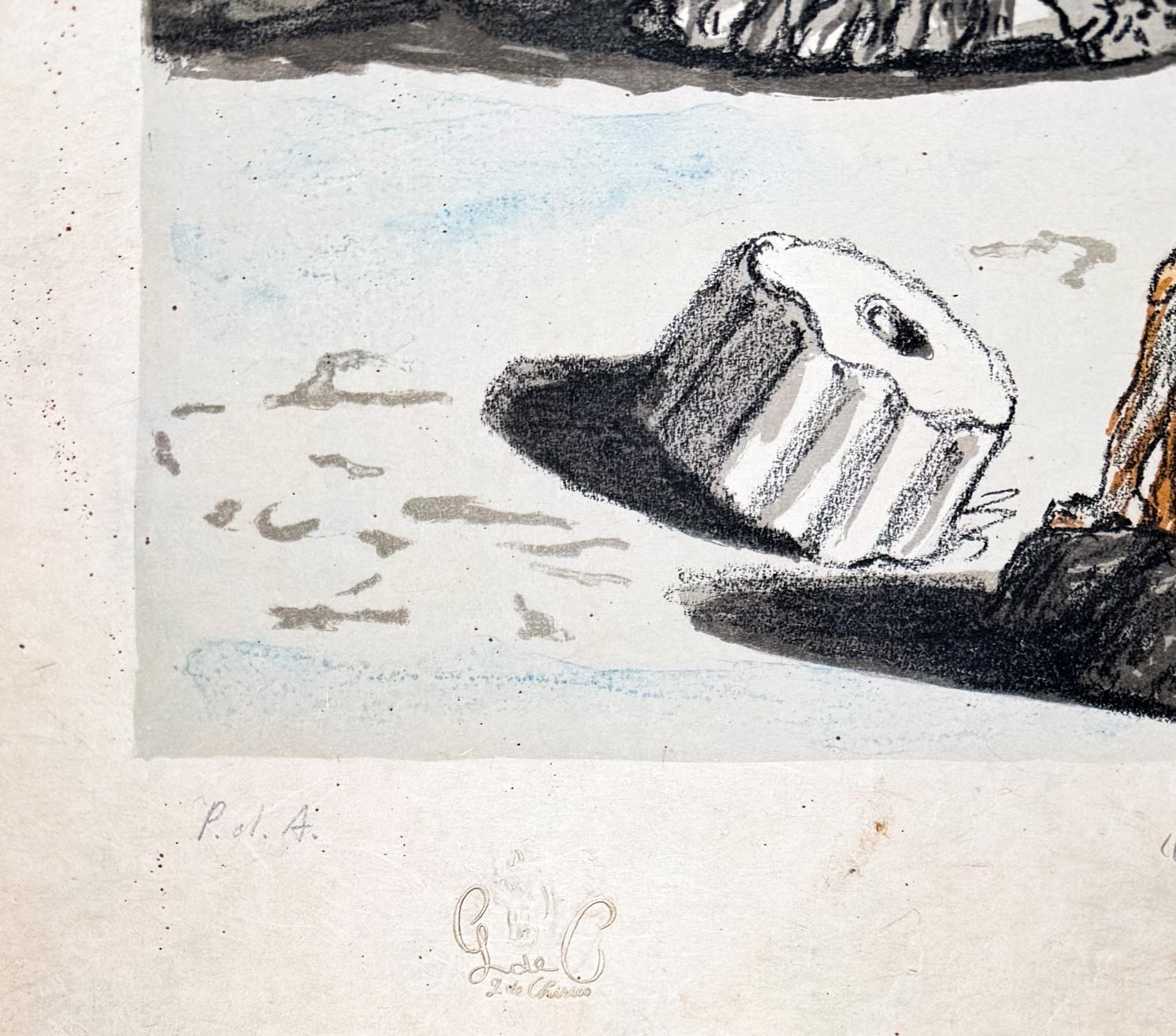 Coloured lithograph on japanese paper, edited in 1969.
Limited edition of 10 copies, numbered p.d.a (prova d'artista) in lower left corner.
Hand signed by artist in pencil in the lower right corner.

Paper size: 51 x 61 cm
Good conditions, slightly