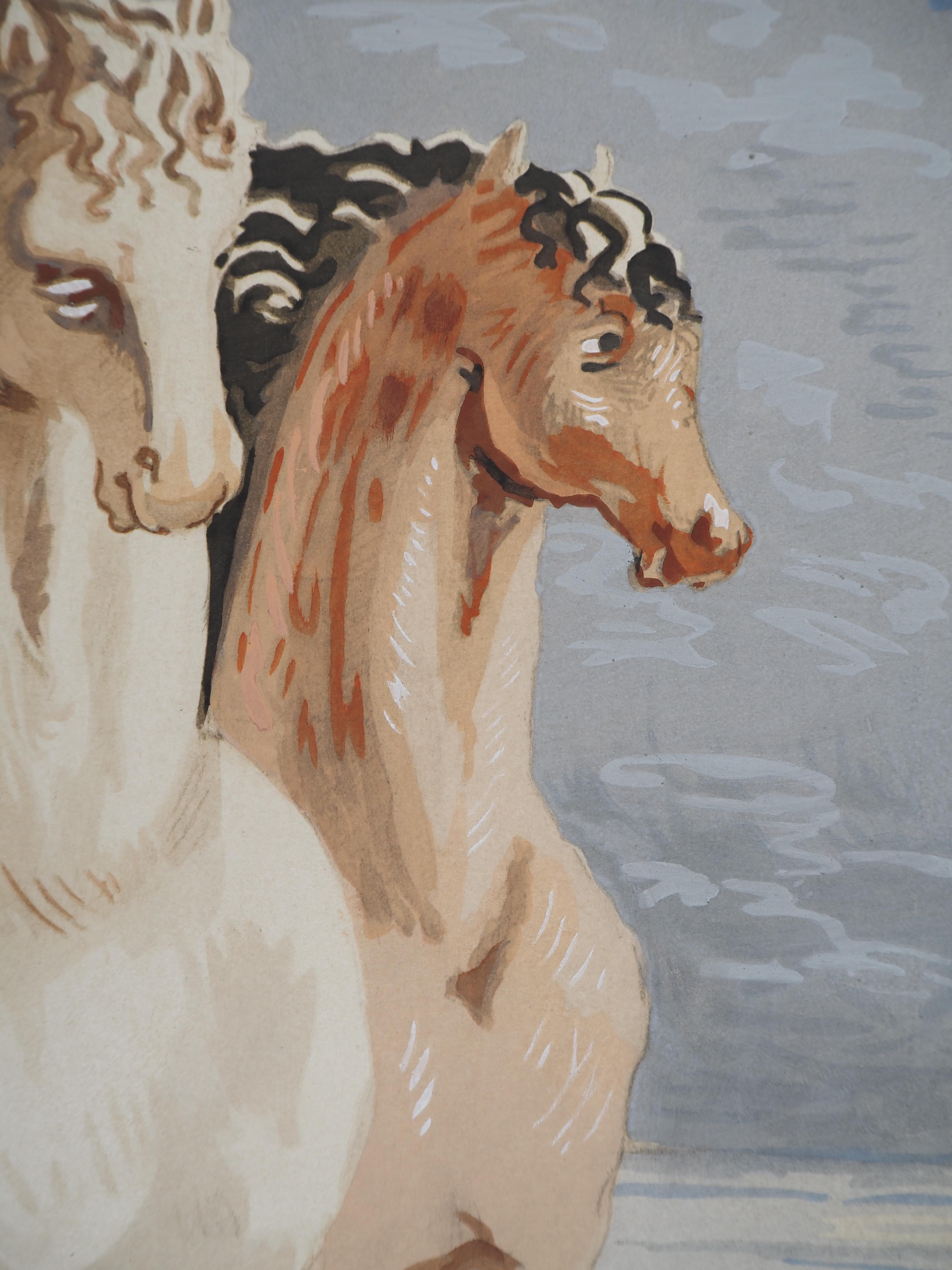Pferde in einer mythologischen Landschaft – Lithographie im Angebot 1