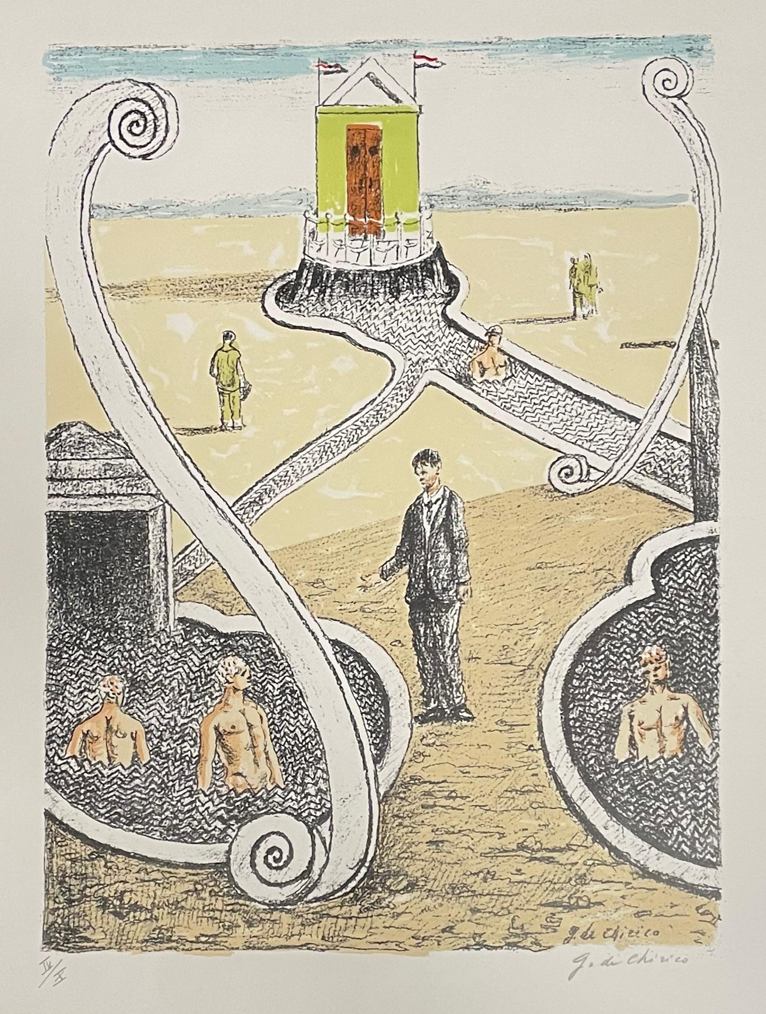 L'Ospite dei Bagnanti Misteriosi - Lithographie de G. De Chirico - 1969