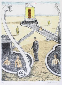 L'Ospite dei Bagnanti Misteriosi - Originallithographie von G. De Chirico - 1969