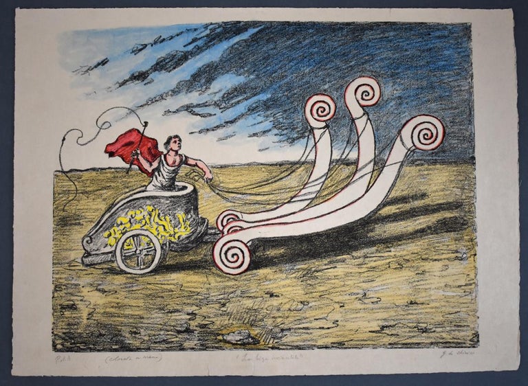 The Invincible Chariot  La biga invincibile - Hand Coloured Italian Surrealism - Print by Giorgio De Chirico