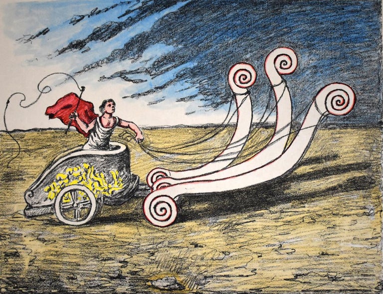 Giorgio De Chirico Figurative Print - The Invincible Chariot  La biga invincibile - Hand Coloured Italian Surrealism