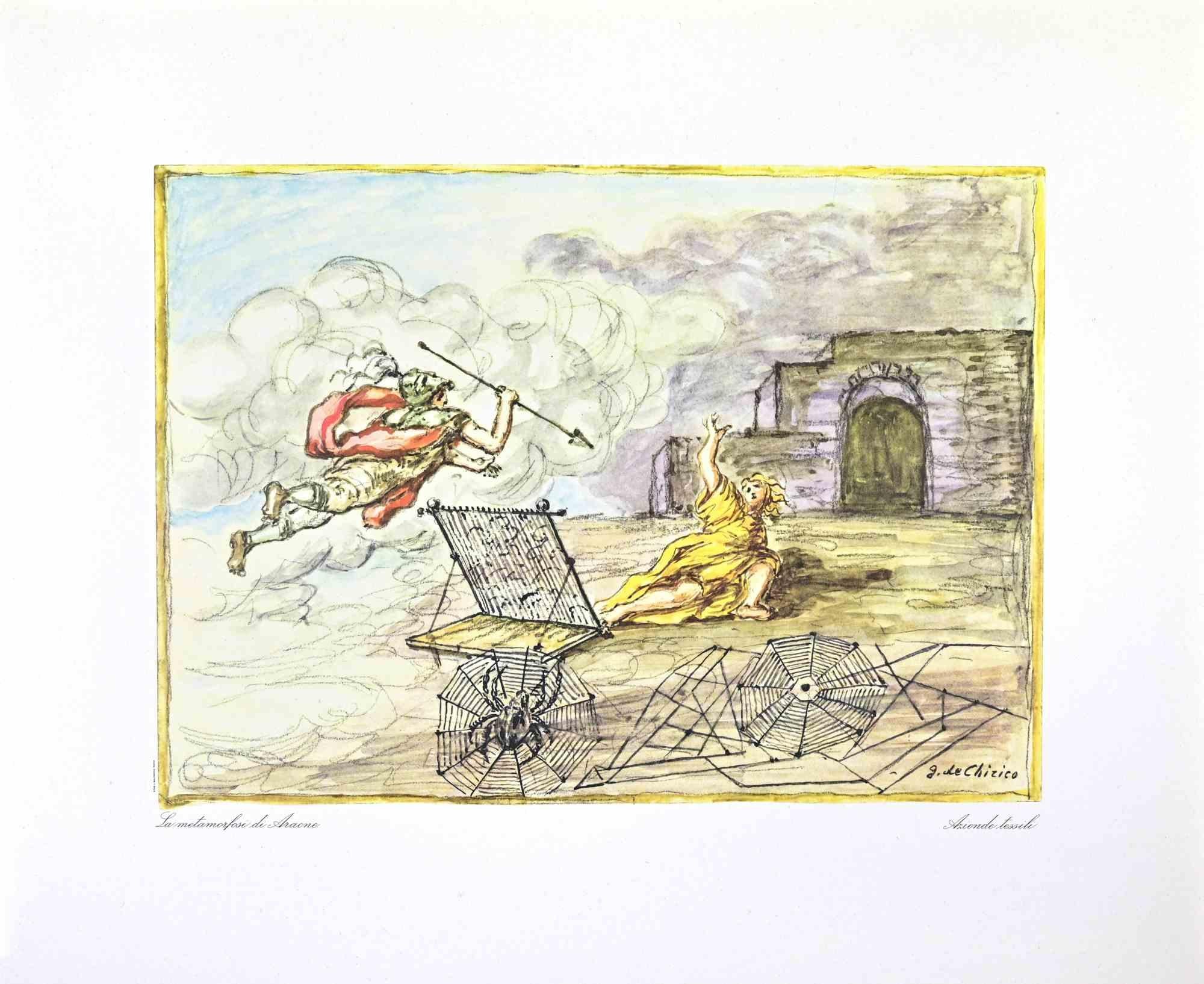 Stampa offset d'epoca realizzata sulla base di un acquerello di Giorgio De Chirico del 1962.

Dalla rara cartella "Mitologia greca" realizzata per l'IRI e stampata da Stab Salomone.

Condizioni eccellenti.