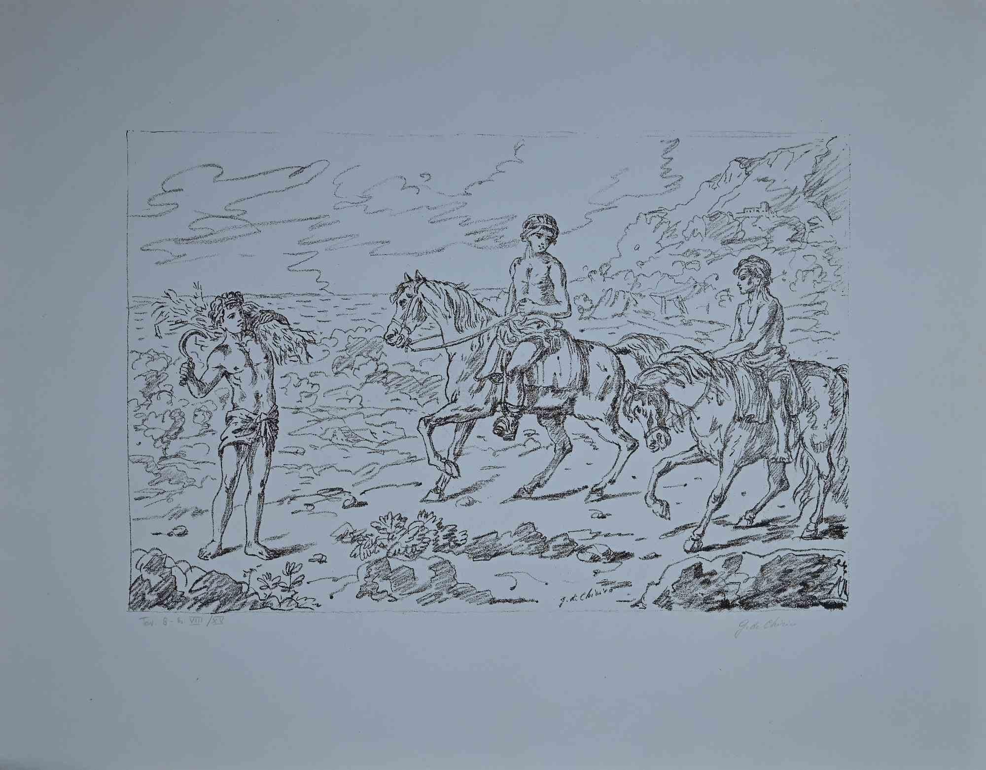 The Sons of Archon - Plate 8 - Lithograph by Giorgio De Chirico - 1948