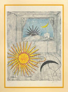 The Sun and the Moon in a Room - Lithograph by Giorgio De Chirico - 1969