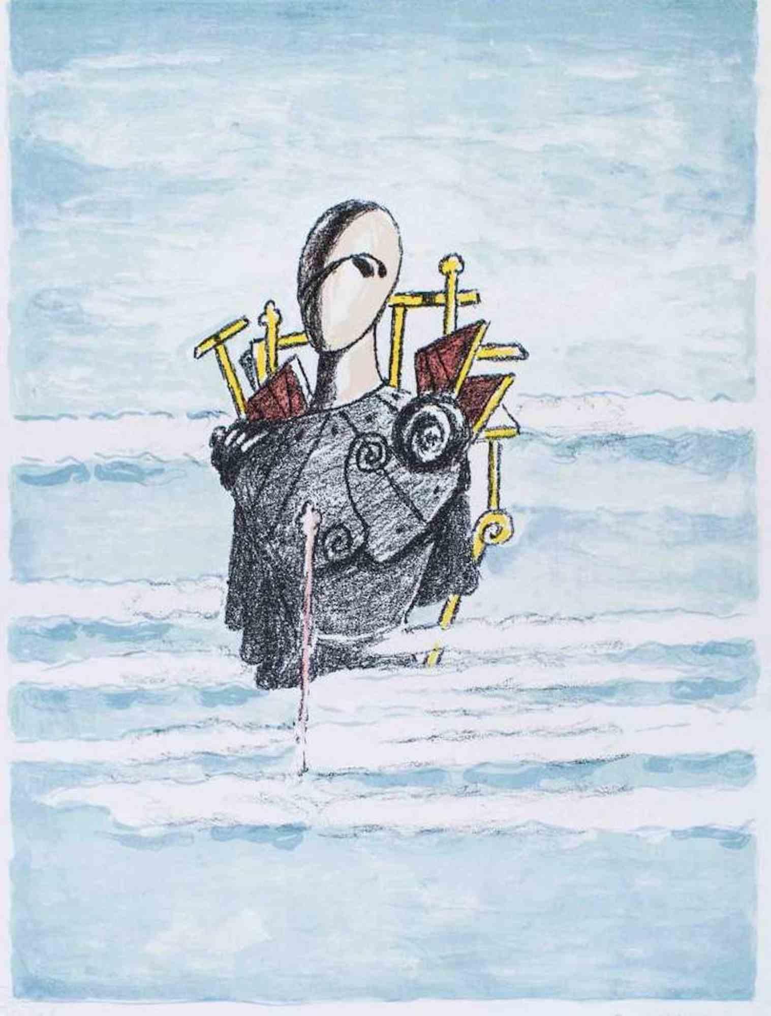 Giorgio De Chirico Figurative Print - Trovatore tra le Nubi -  Lithograph by Giorgio de Chirico - 1973