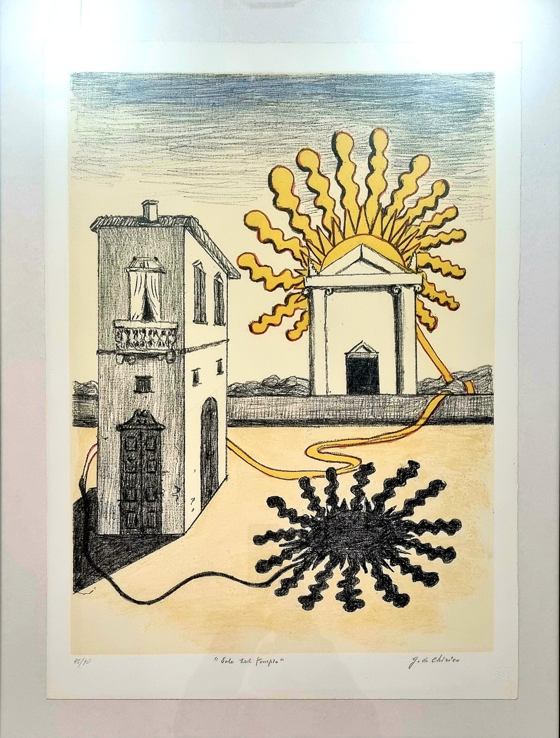 GIORGIO DE CHIRICO - Sonne auf dem Tempel 1969 Lithographie signiert und nummeriert im Angebot 3