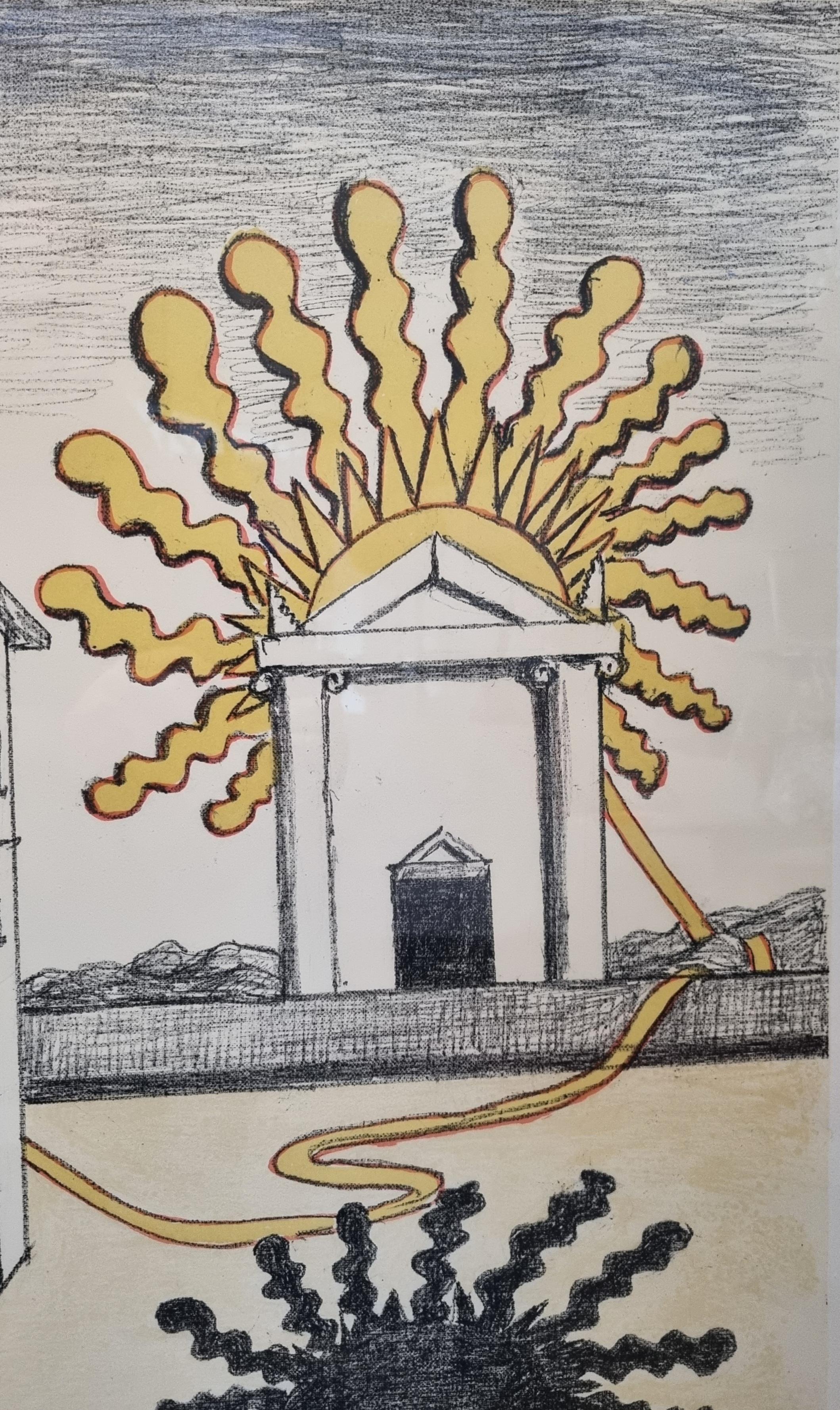 GIORGIO DE CHIRICO - Sun on the Temple 1969 Lithograph signed and numbered In Excellent Condition For Sale In Vigevano, PV