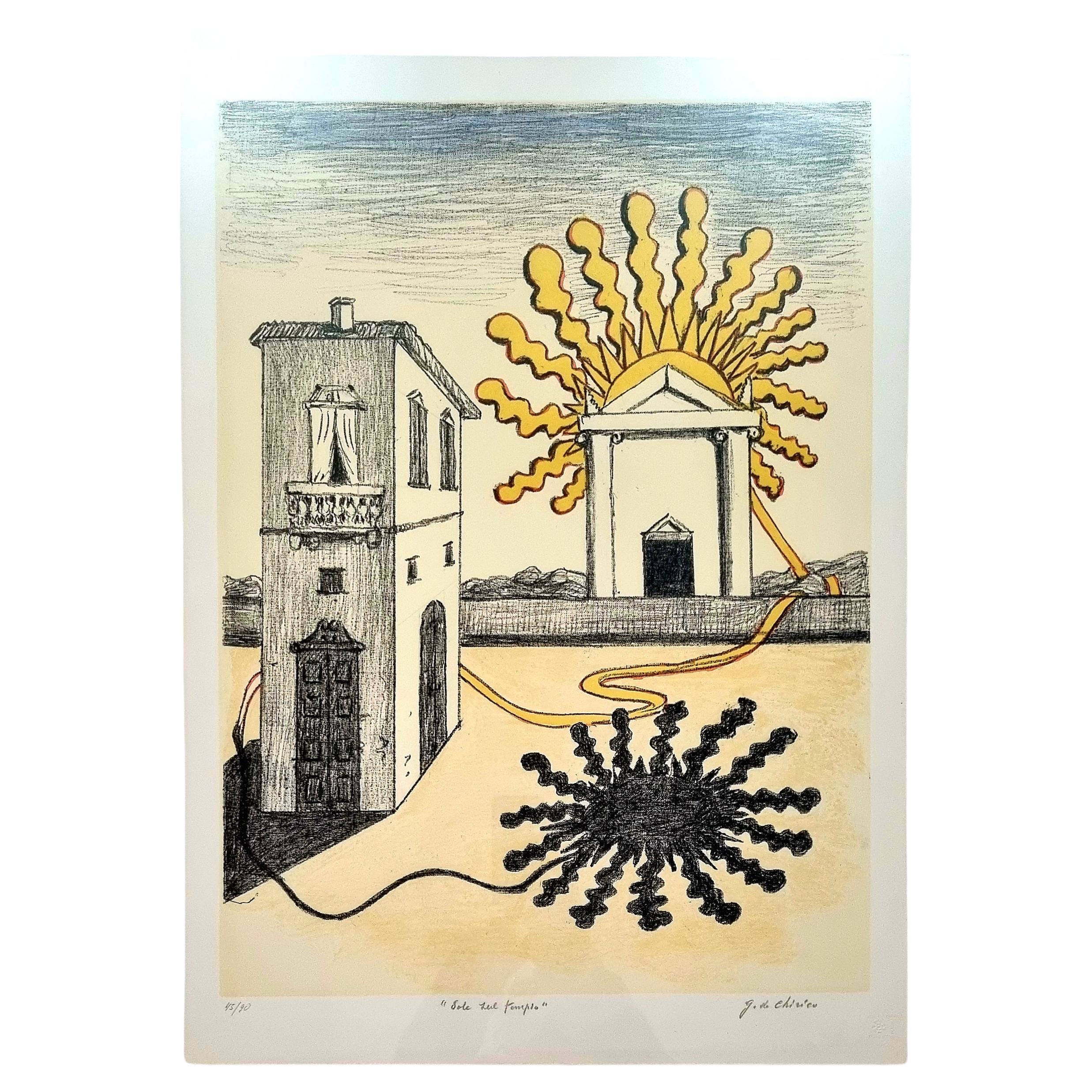 GIORGIO DE CHIRICO - Soleil sur le temple 1969 Lithographie signée et numérotée en vente