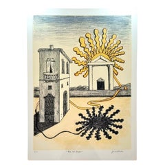 GIORGIO DE CHIRICO - Sole sul tempio 1969 Litografia firmata e numerata