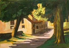Landscape with House (Villa Borghese) - Oil on Panel by Giorgio de Vincenzi