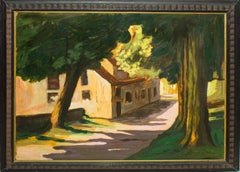 Landscape with House (Villa Borghese) - Oil on Panel by Giorgio de Vincenzi
