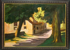 Landscape with House (Villa Borghese) - Oil on Table by Giorgio de Vincenzi