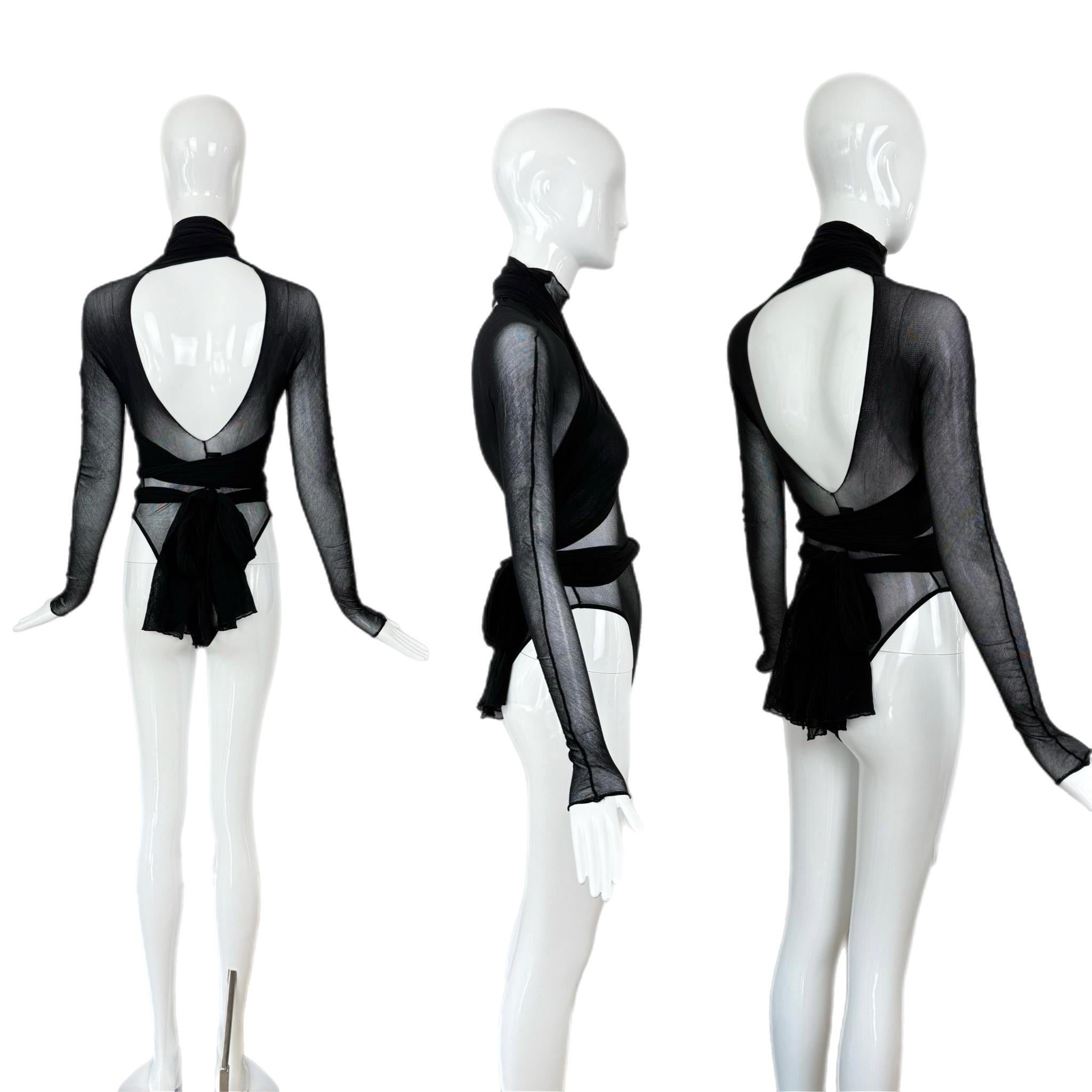 GIORGIO DI SANT ANGELO 80s/90s Vintage Sheer Black Bodysuit In Excellent Condition For Sale In Leonardo, NJ