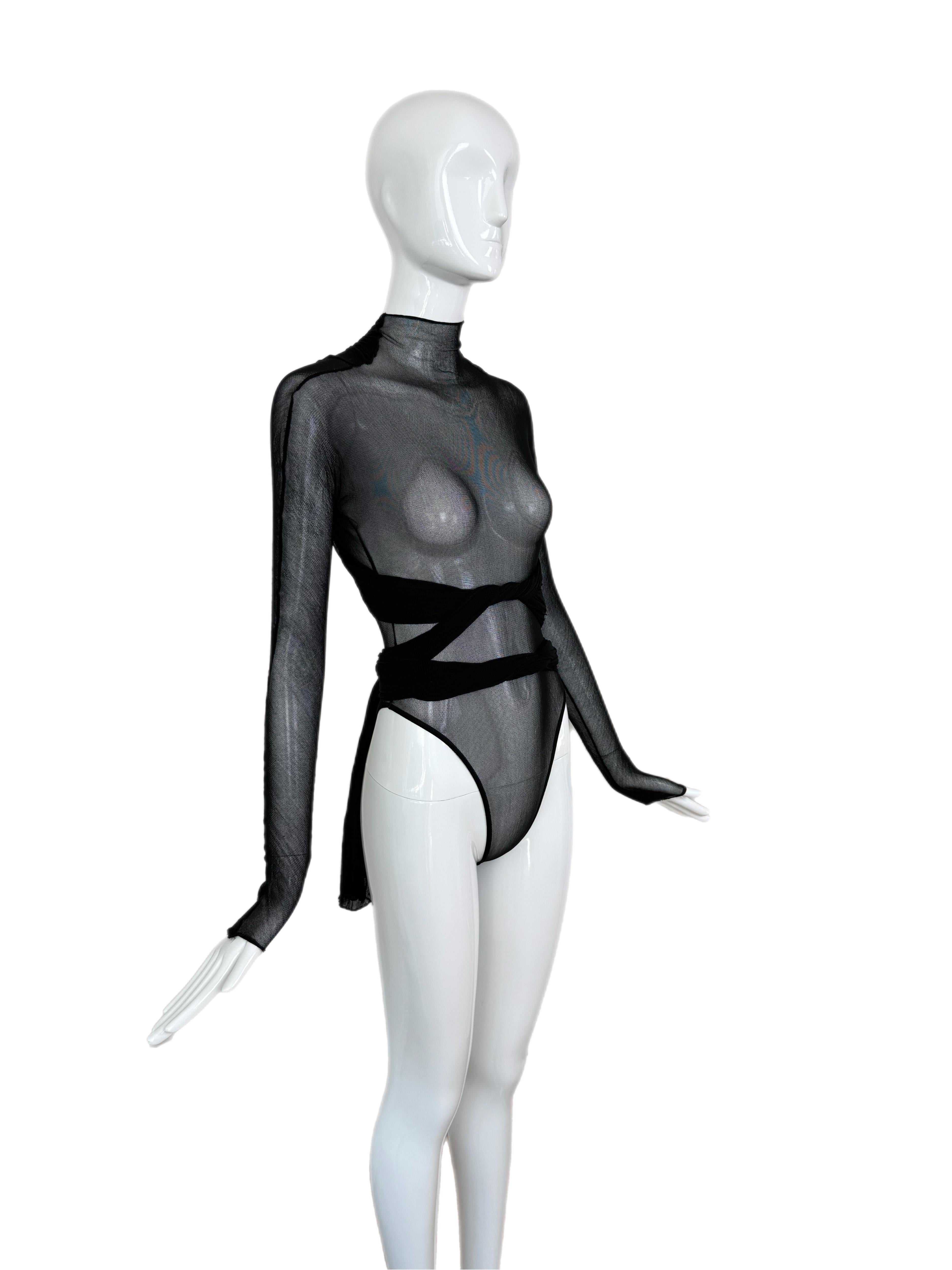 Women's GIORGIO DI SANT ANGELO 80s/90s Vintage Sheer Black Bodysuit For Sale