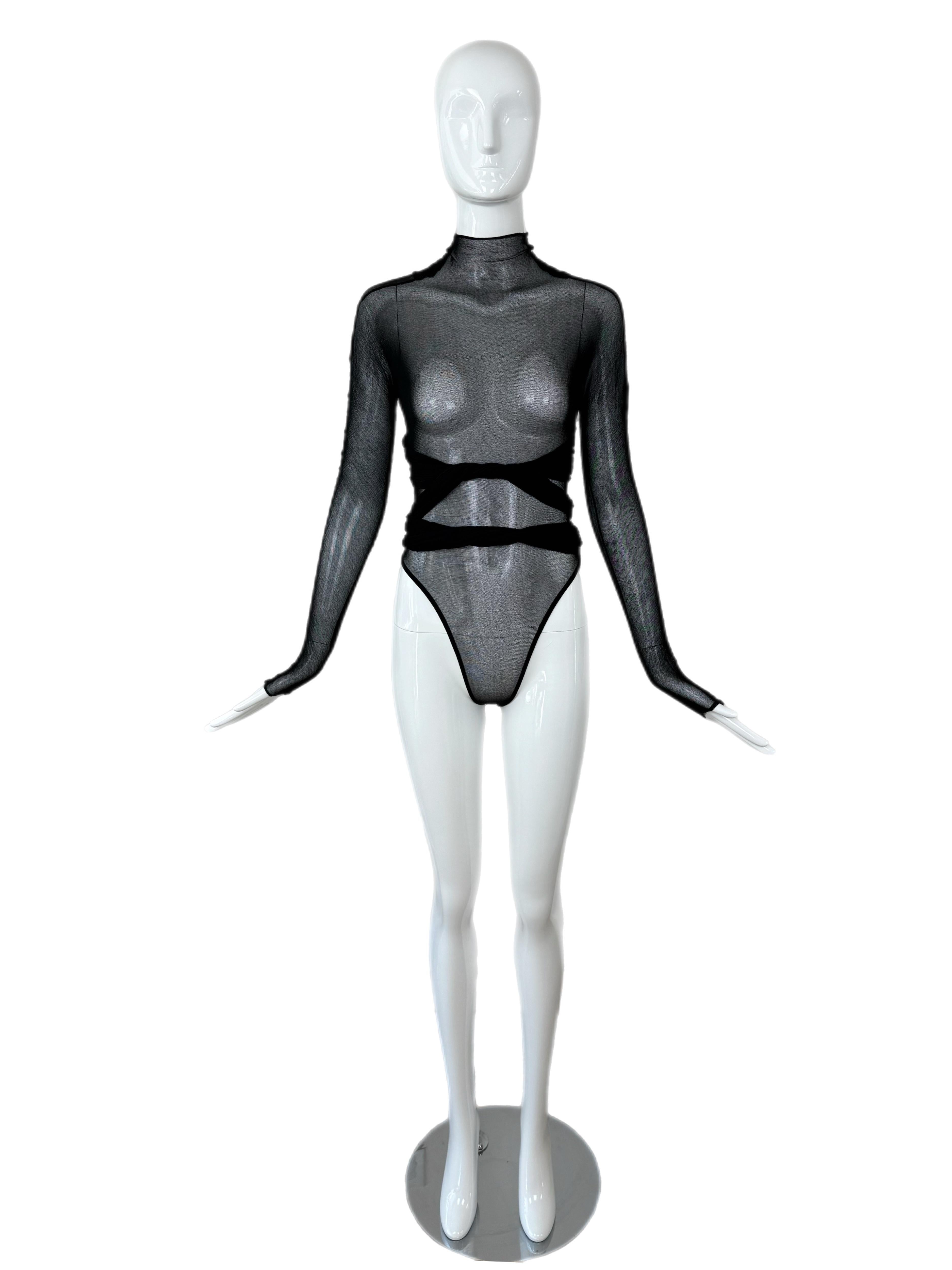 GIORGIO DI SANT ANGELO 80s/90s Vintage Sheer Black Bodysuit For Sale 1