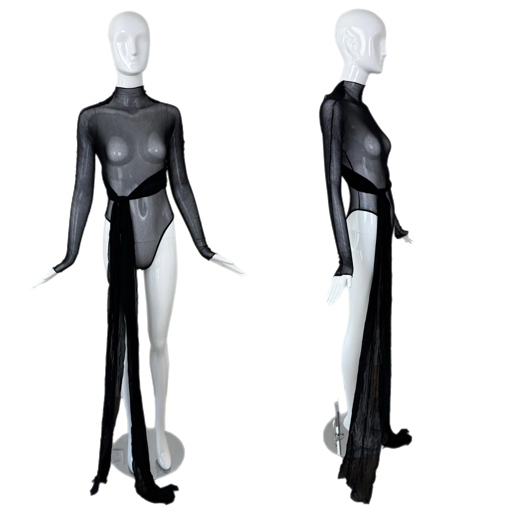GIORGIO DI SANT ANGELO 80s/90s Vintage Sheer Black Bodysuit For Sale 2
