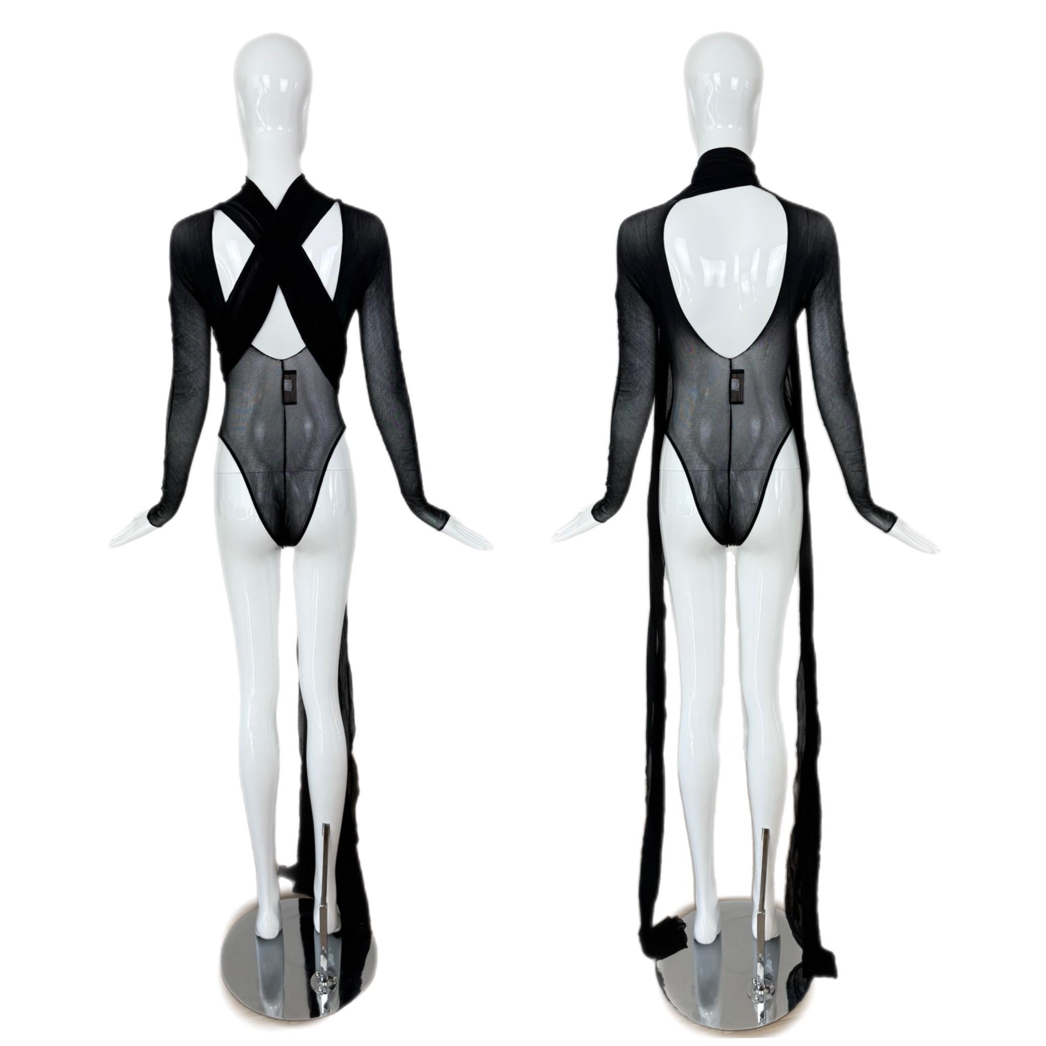 GIORGIO DI SANT ANGELO 80s/90s Vintage Sheer Black Bodysuit For Sale 3