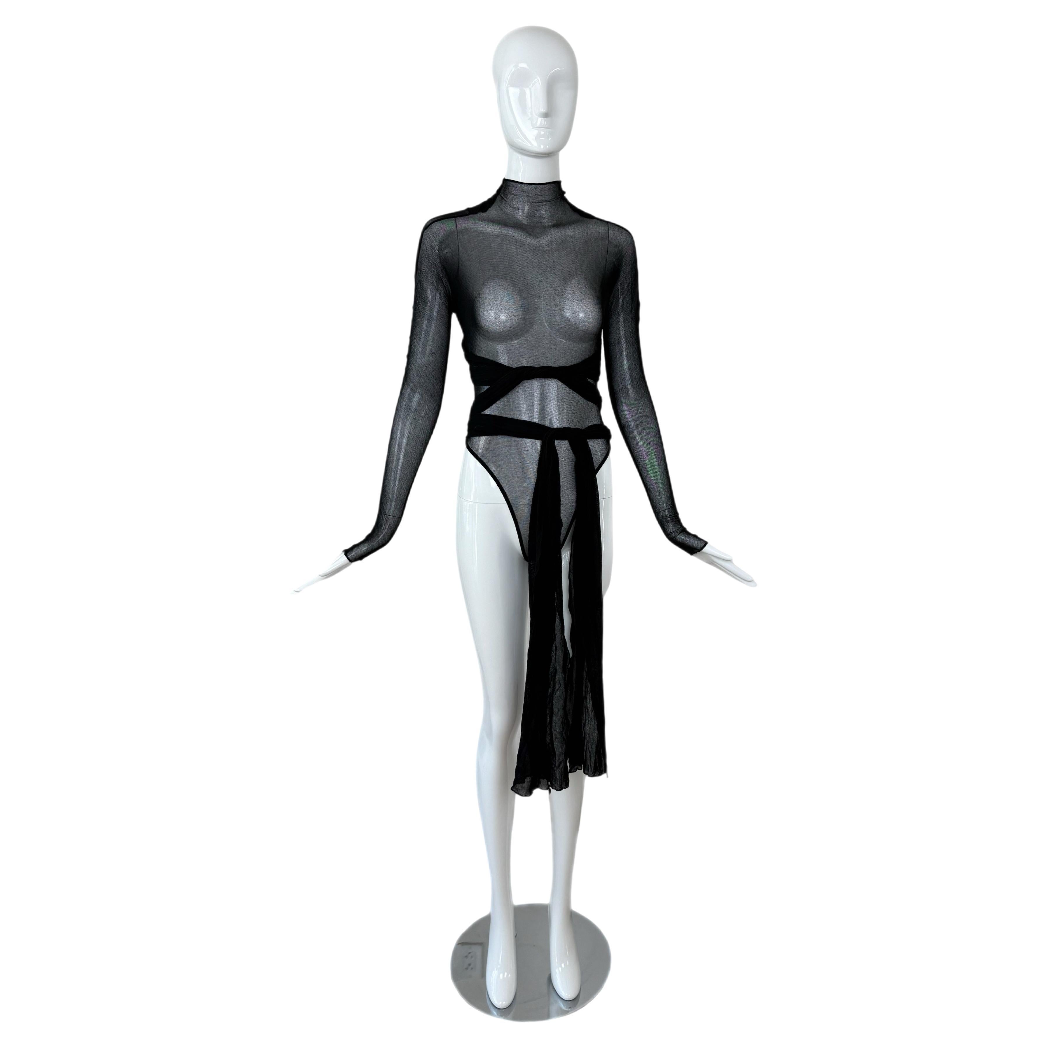 GIORGIO DI SANT ANGELO 80s/90s Vintage Sheer Black Bodysuit For Sale