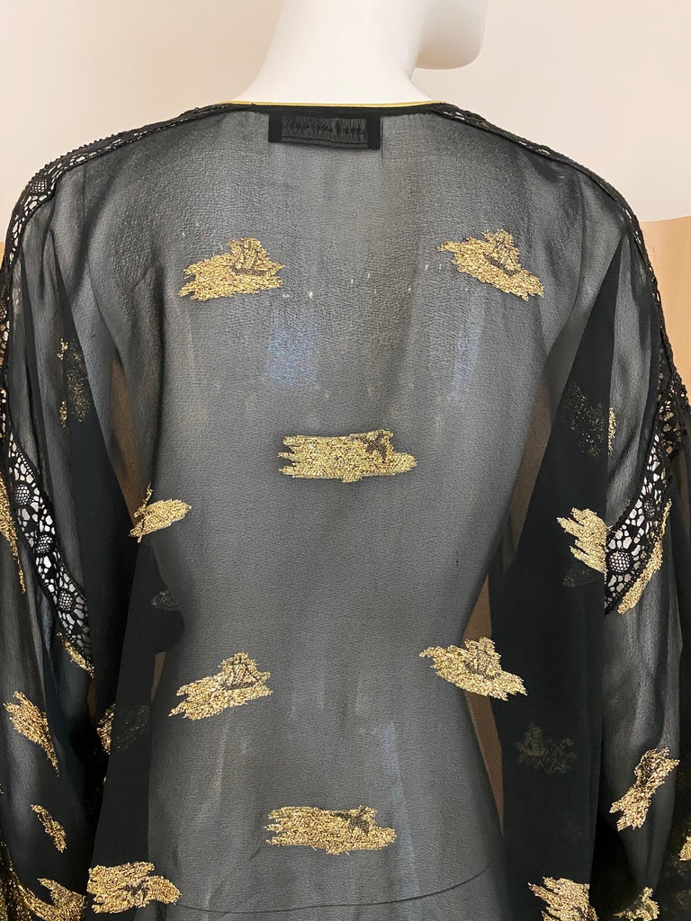 Women's Giorgio di Sant Angelo Black and Gold Crepe Robe Jacket For Sale
