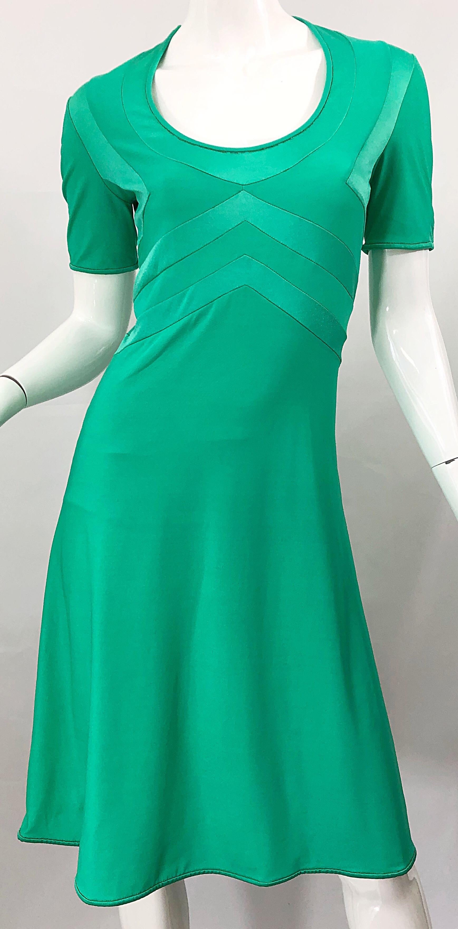 1970s Giorgio di Sant Angelo Kelly Green Slinky Bodysuit 70s Vintage Dress For Sale 3