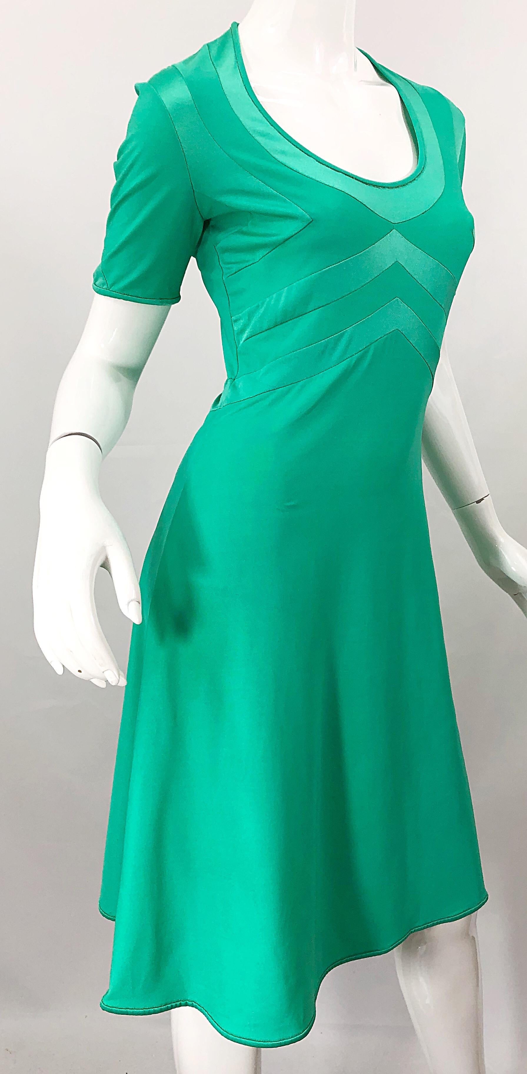 1970s Giorgio di Sant Angelo Kelly Green Slinky Bodysuit 70s Vintage Dress For Sale 1