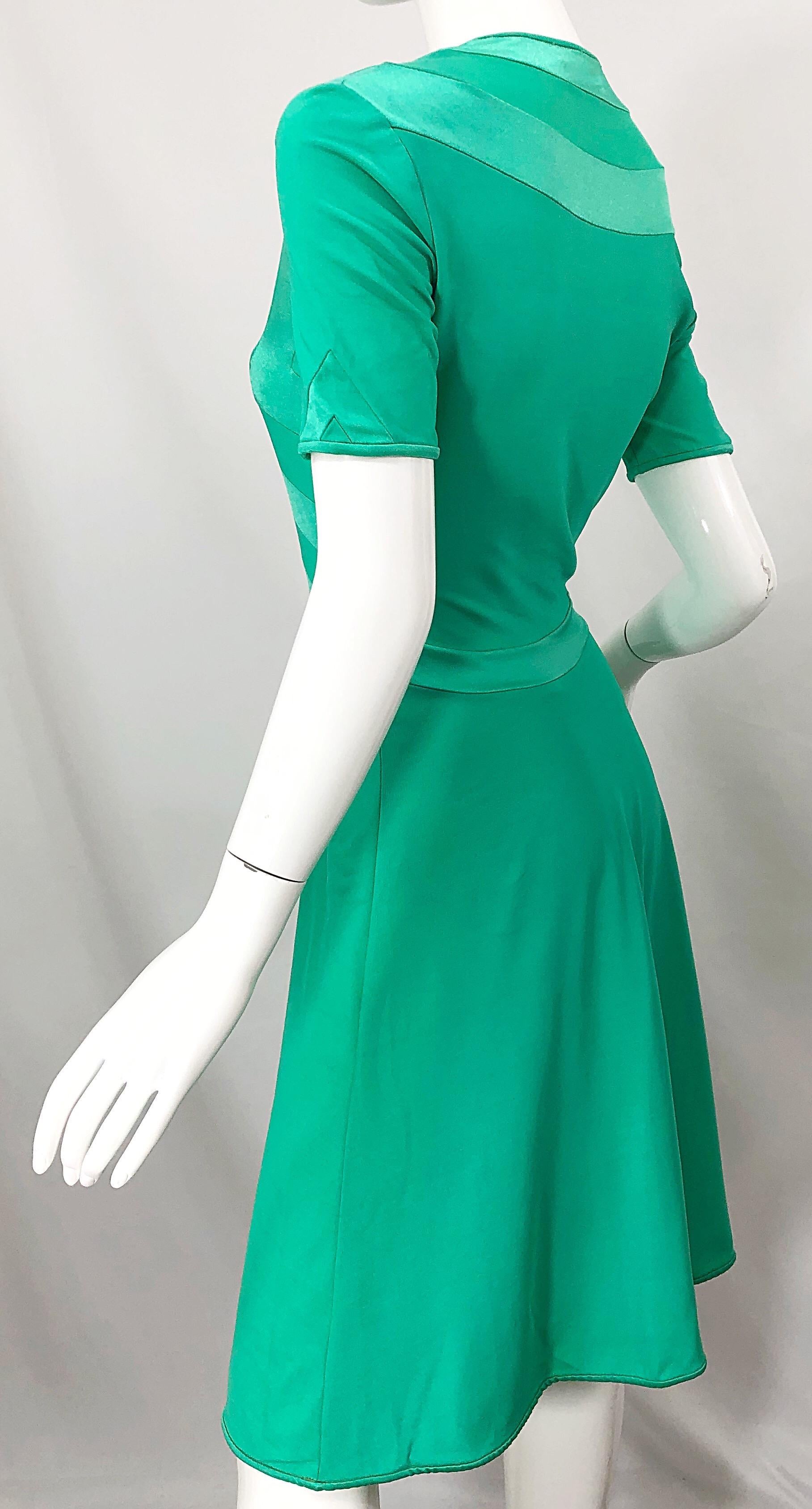 1970s Giorgio di Sant Angelo Kelly Green Slinky Bodysuit 70s Vintage Dress For Sale 2
