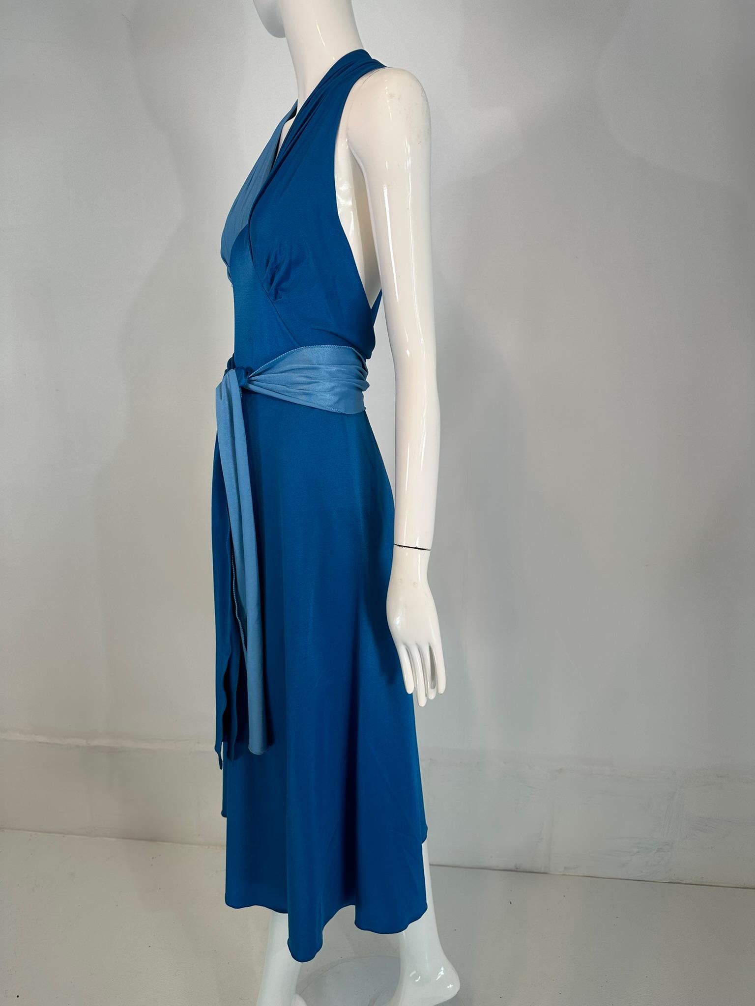 Blue Giorgio di Sant' Angelo Stretch Jersey Wrap Body Suit & Matching Skirt 1970s For Sale