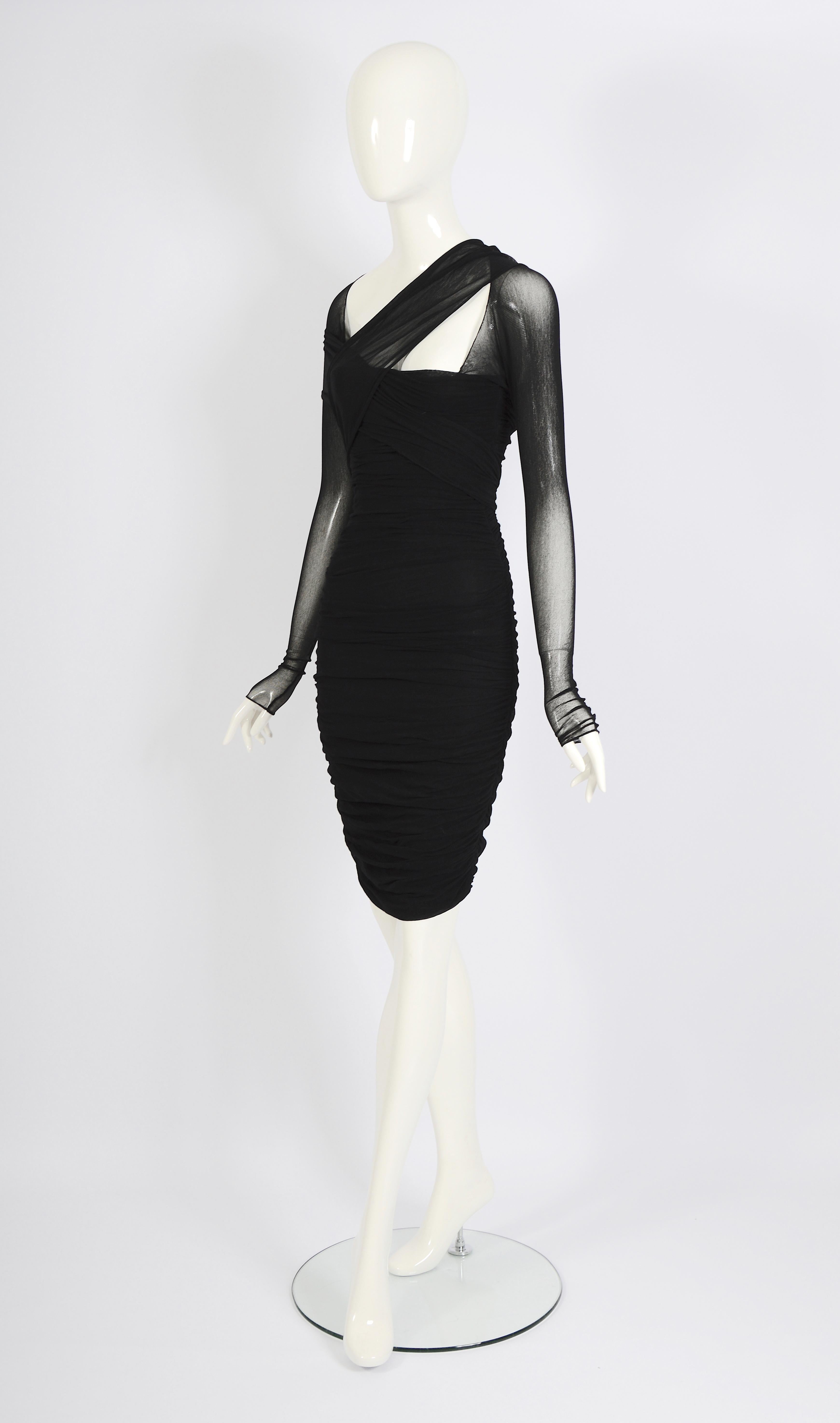 Giorgio di Sant' Angelo vintage 1989 documenté robe portefeuille en filet stretch noir en vente 8