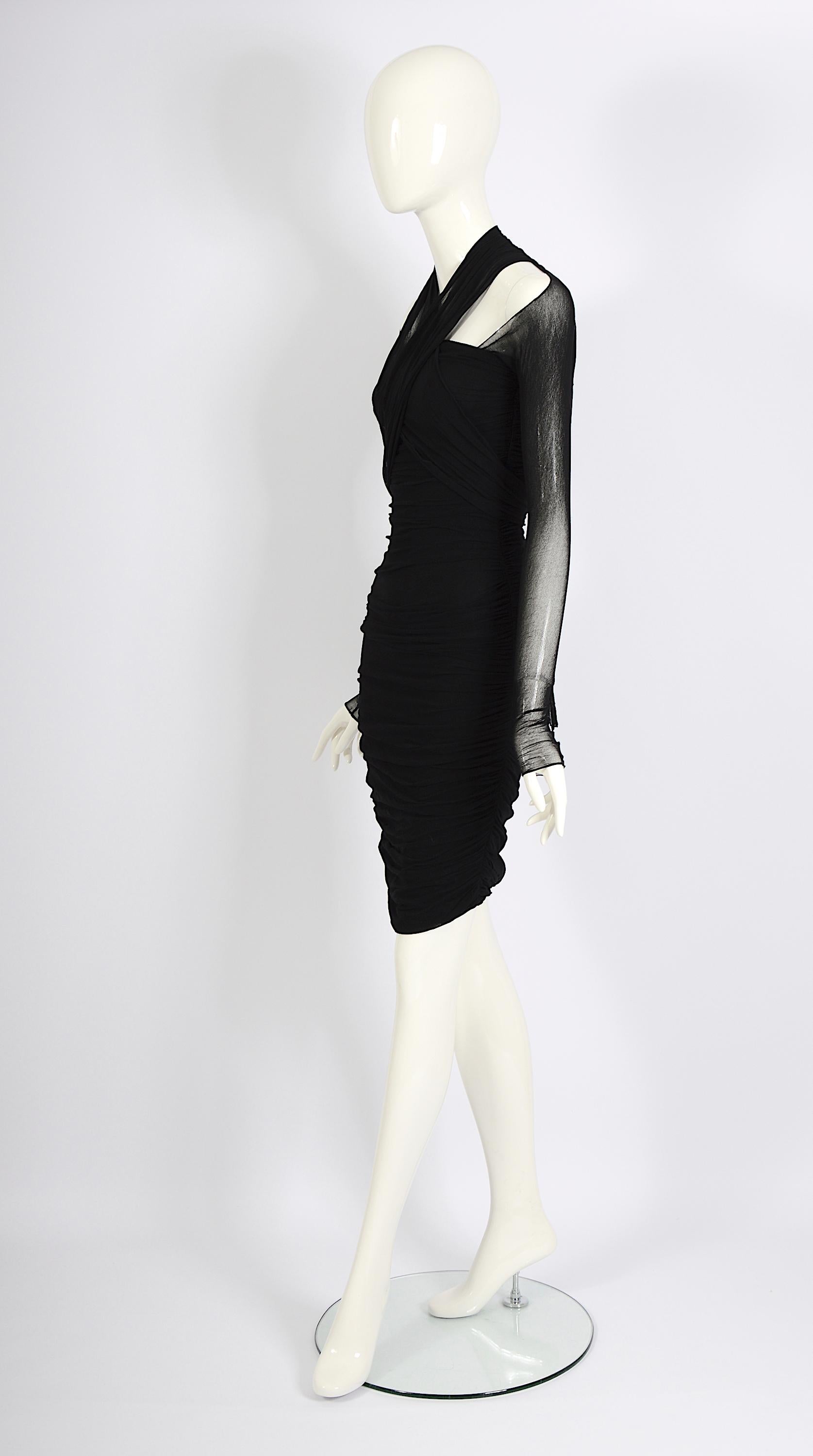Giorgio di Sant' Angelo vintage 1989 documenté robe portefeuille en filet stretch noir en vente 9