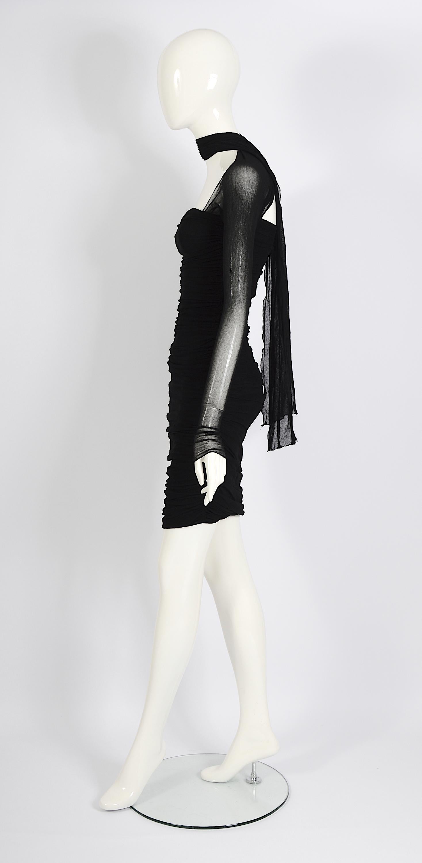 Giorgio di Sant' Angelo vintage 1989 documented black stretch net wrap dress For Sale 10