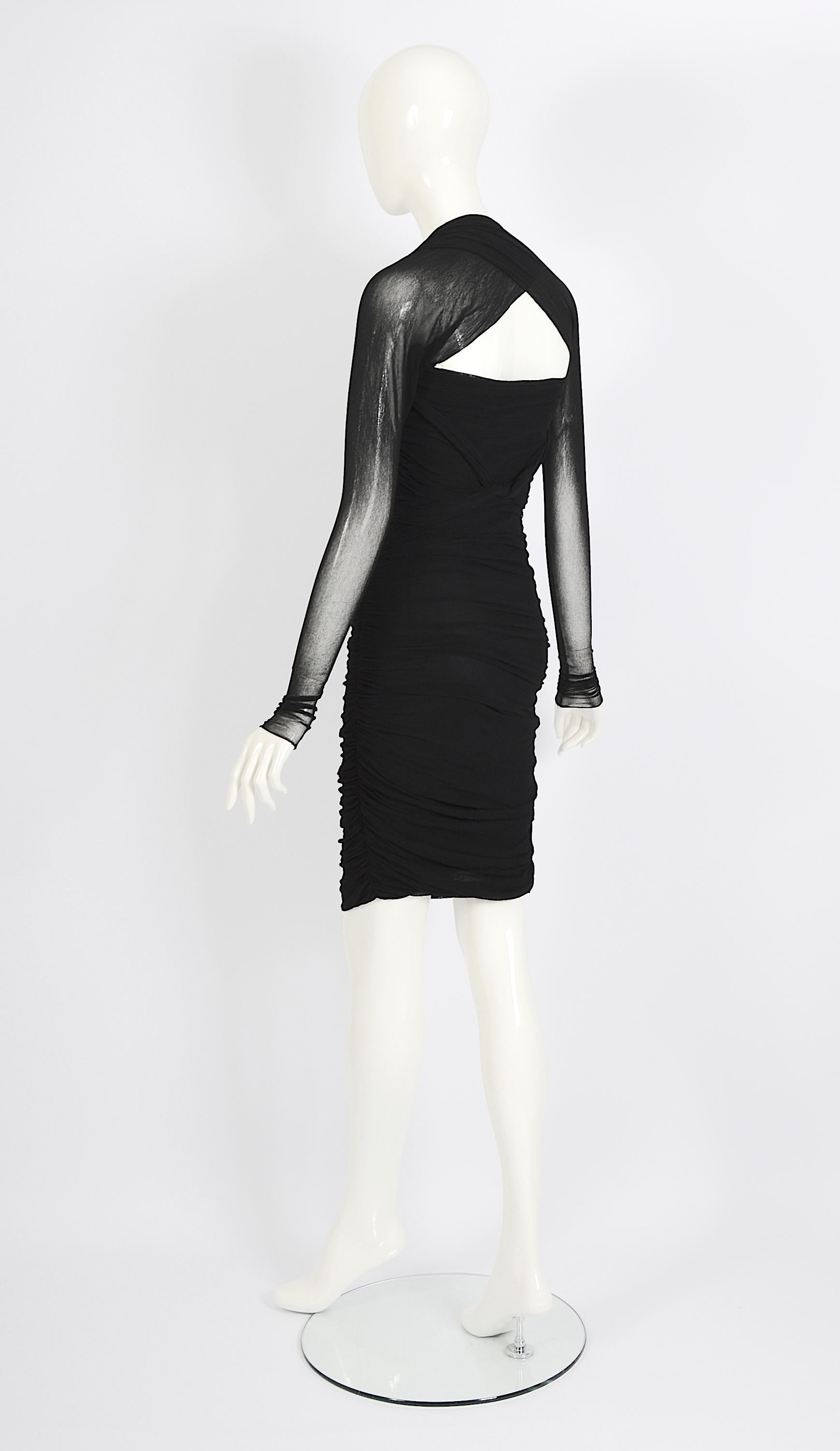 Giorgio di Sant' Angelo vintage 1989 documenté robe portefeuille en filet stretch noir en vente 11