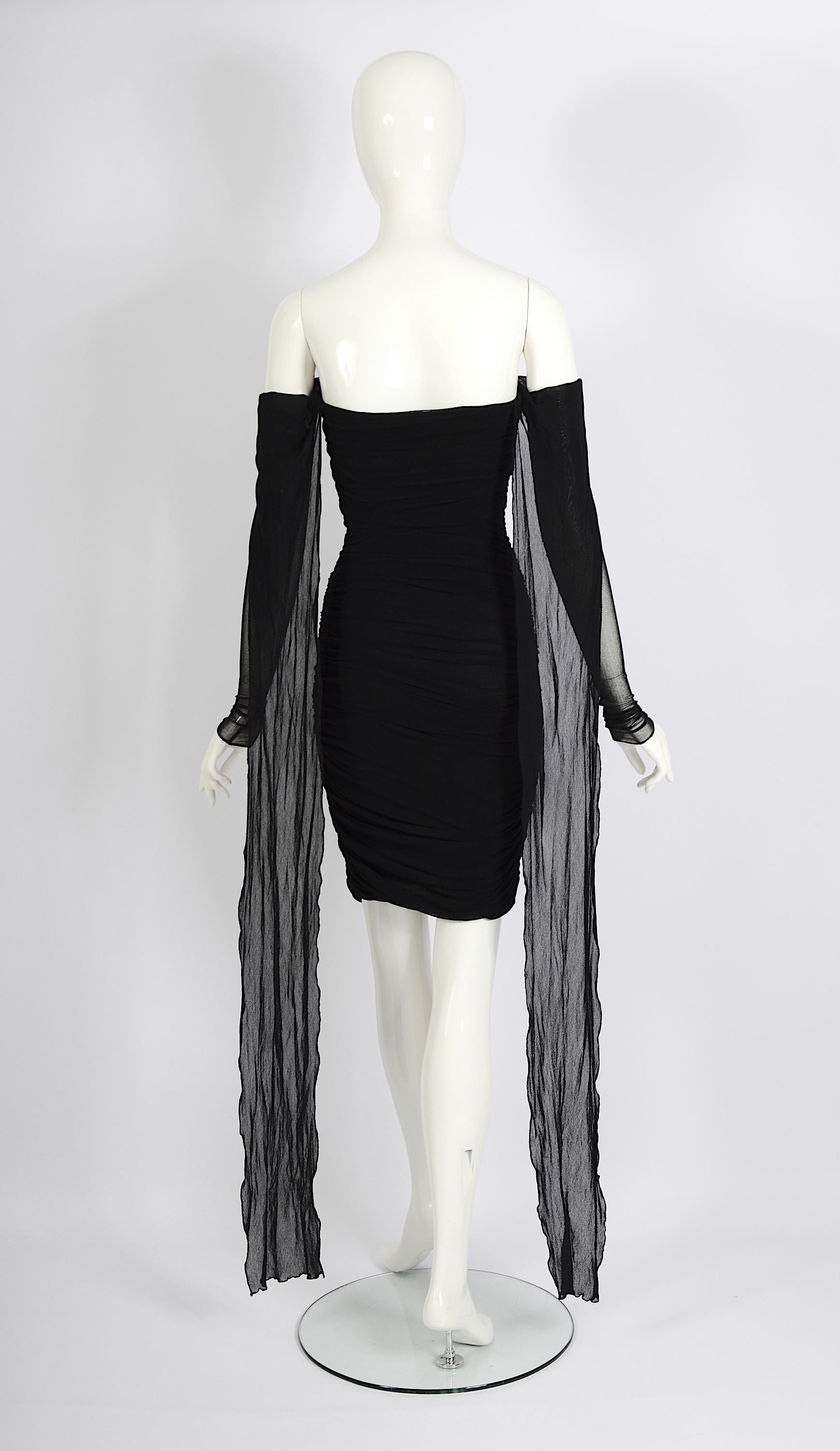 Giorgio di Sant' Angelo vintage 1989 documented black stretch net wrap dress For Sale 12