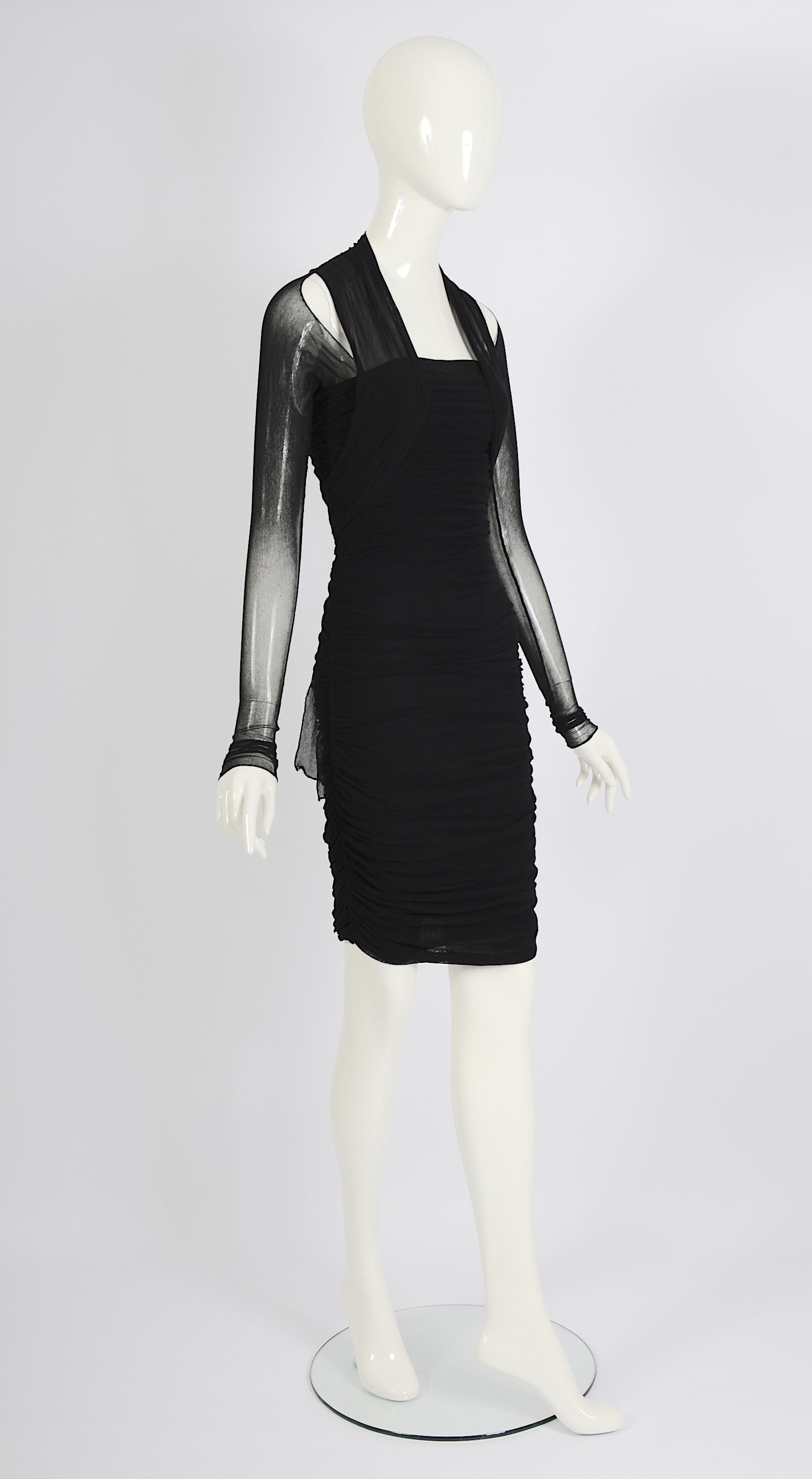 Giorgio di Sant' Angelo vintage 1989 documenté robe portefeuille en filet stretch noir en vente 13